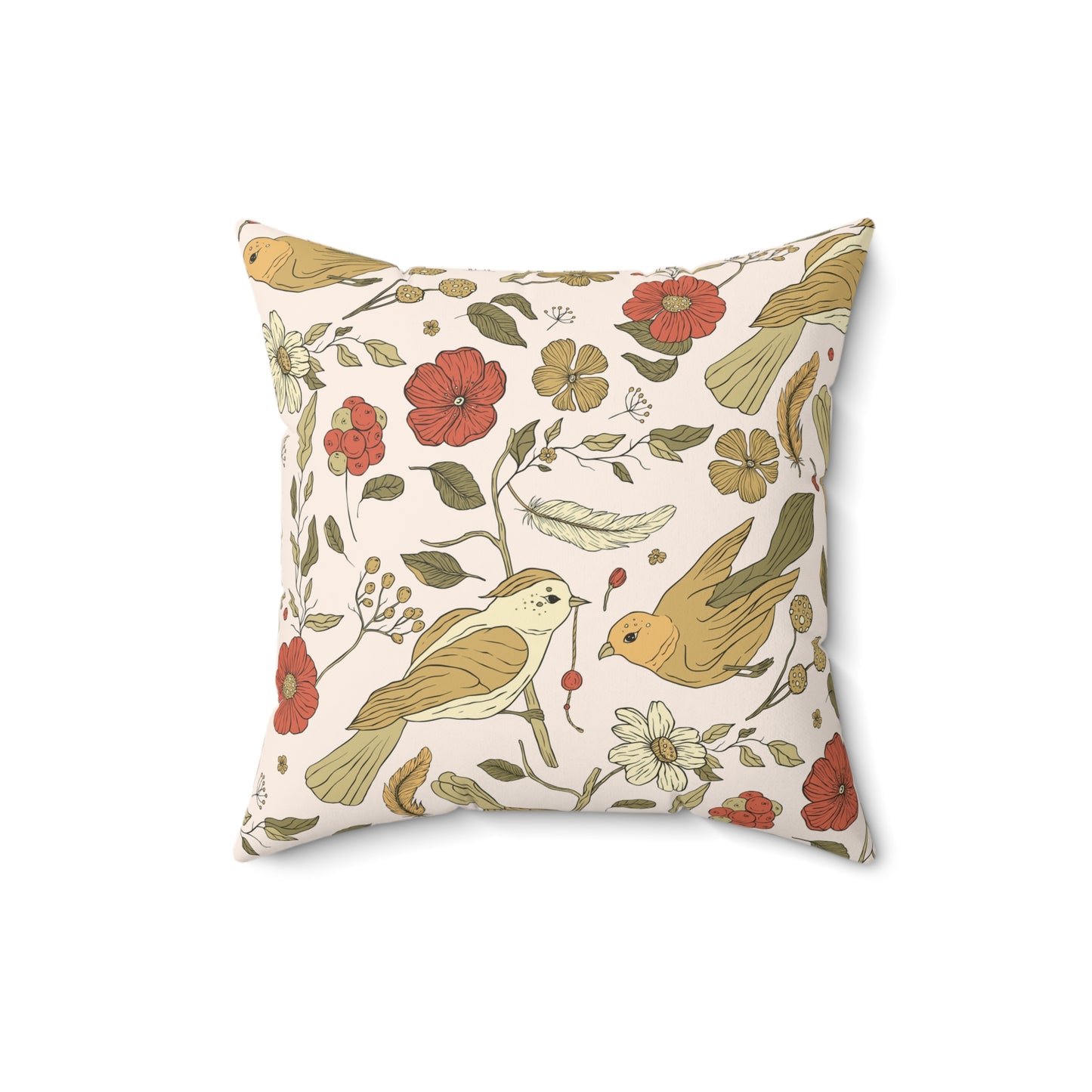 Throw Pillow Flora and Songbirds Eating Berries