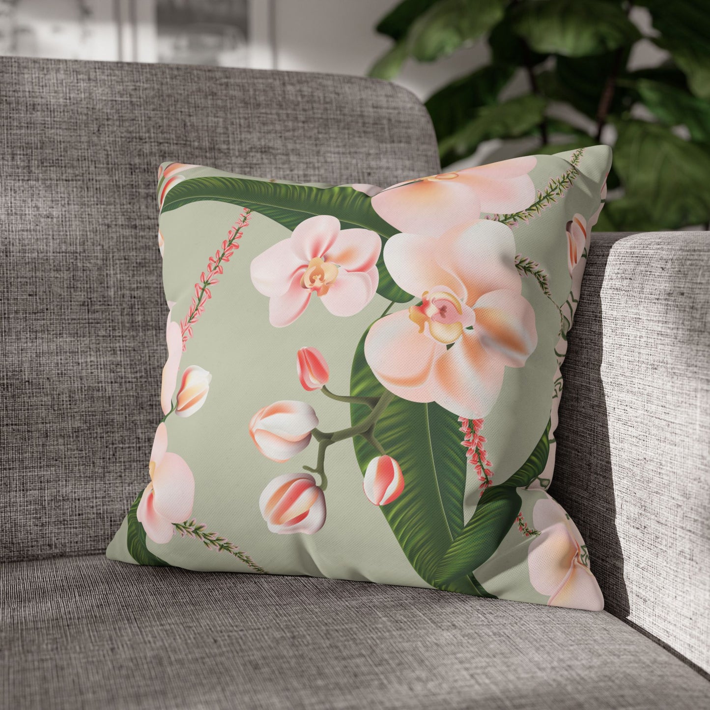 Floral Decorative Pillowcase, Elegant Home Decor, Gift for Her, Cozy Living Room Accent, Pink Orchid Design