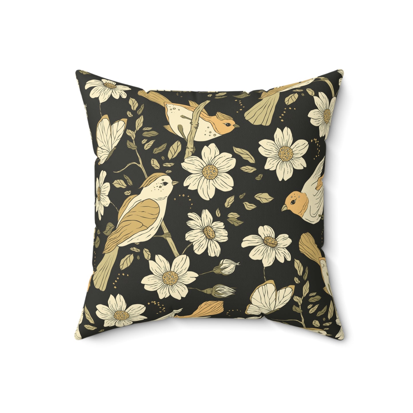 Throw Pillow Sparrows and Daisies Nature-Inspired Decorative Pillow, Cozy Home Decor, Botanical Throw Pillow, Floral Accent Cushion, Bird Print Pillow