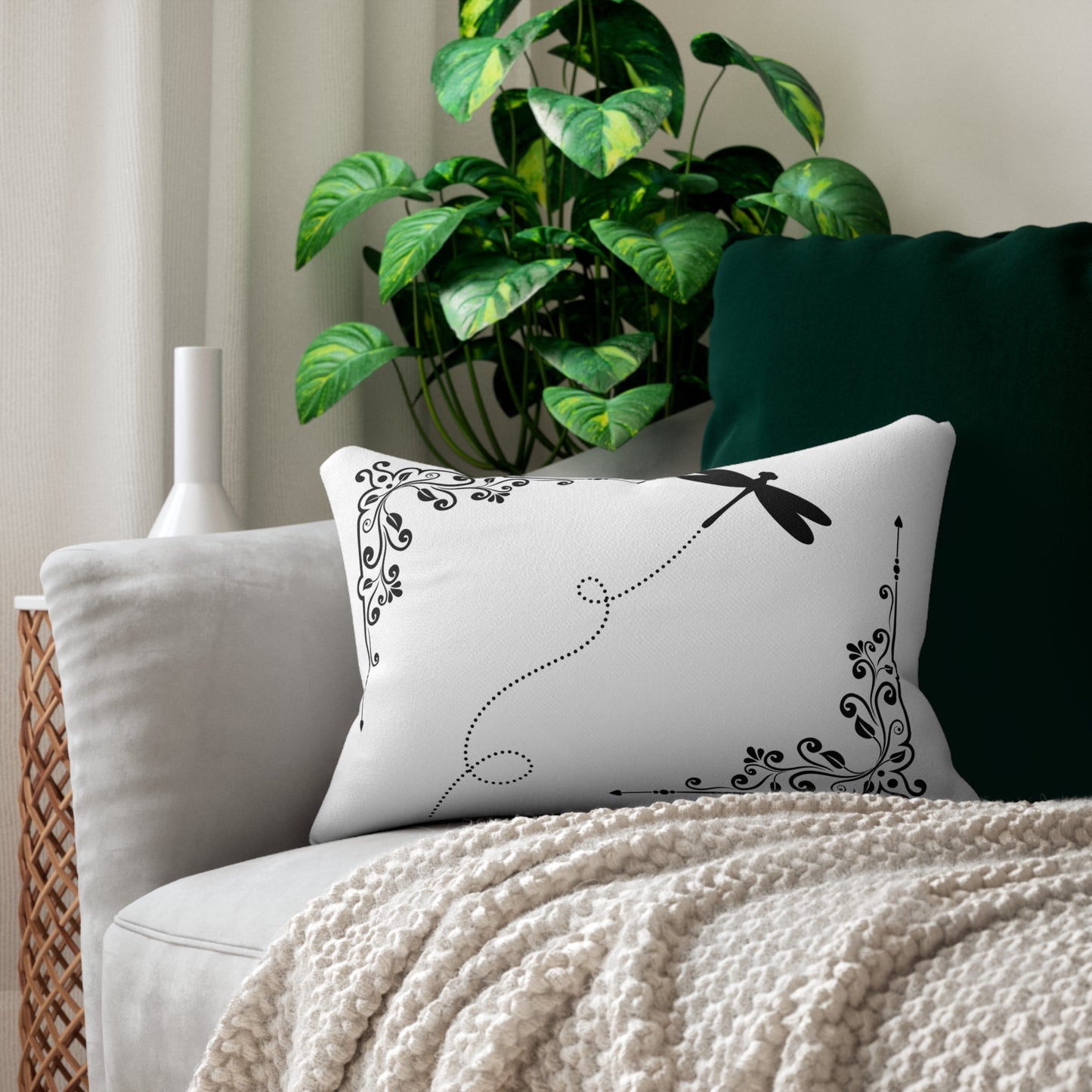 Elegant Dragonfly Lumbar Pillow | Stylish Home Decor, Gift for Nature Lovers, Modern Accent, Boho Style, Spring Decor