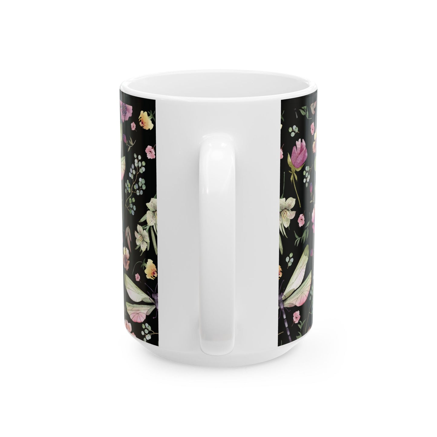 Whimsy in Bloom – Dragonflies & Floral Elegance ,Mug, Ceramic