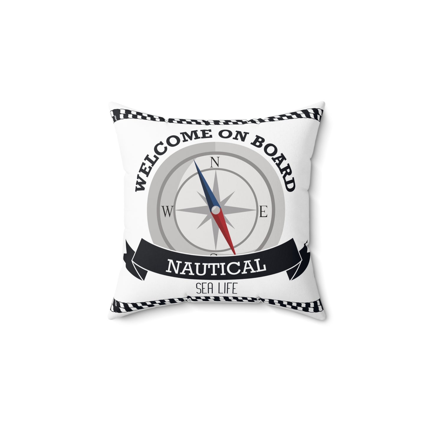 Welcome On Board Sea Life Fun Design with Matching Plaid Backside - Square Pillow