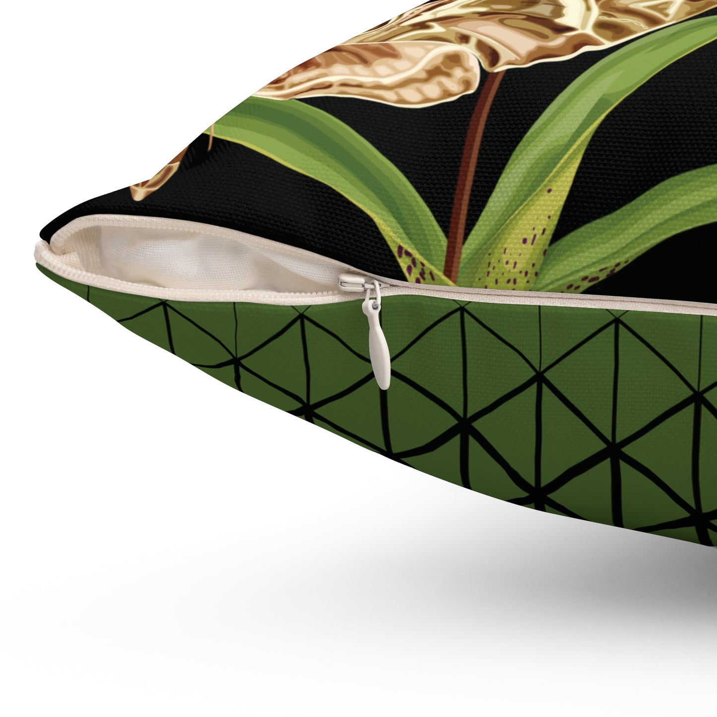 Venus Slipper Orchid Botanical & Geometric Square Accent Throw Pillow | Decorative Cushion, Home Decor, Gift Idea, Nature Theme, Modern Design