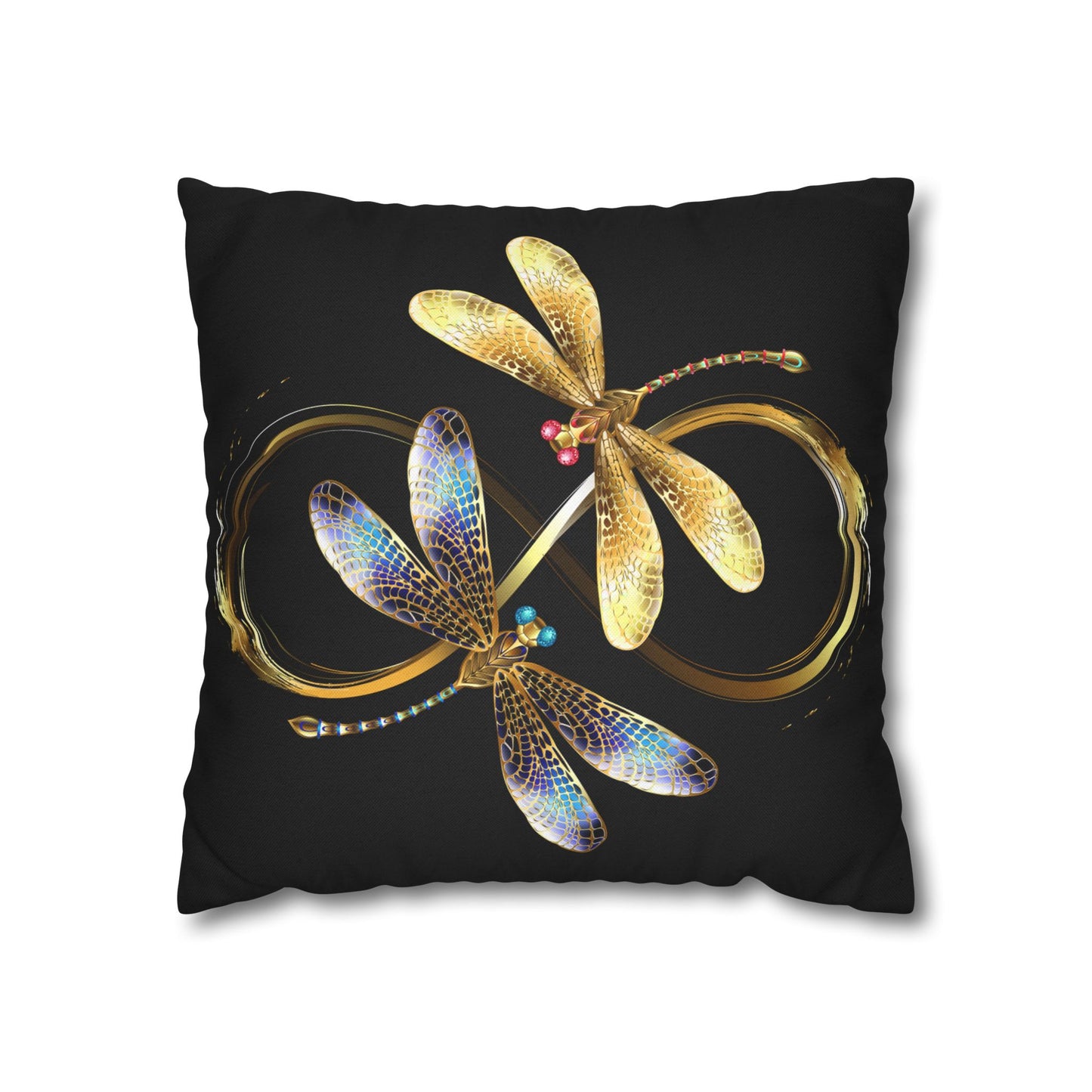 Elegant Black and Gold Blue Touched Dragonfly Pillowcase, Home Decor, Gift for Nature Lovers, Decorative Cushion Cover, Insect Art for Bedrooms