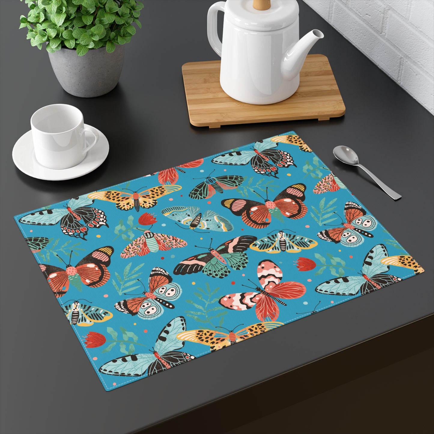 Butterfly Breeze Placemat - Turquoise and Earthy Red Butterfly Design - Turquoise