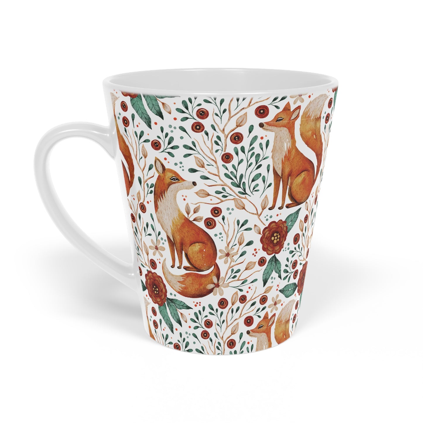 Whimsical Fox Latte Mug - 12oz Floral Design for Cozy Mornings