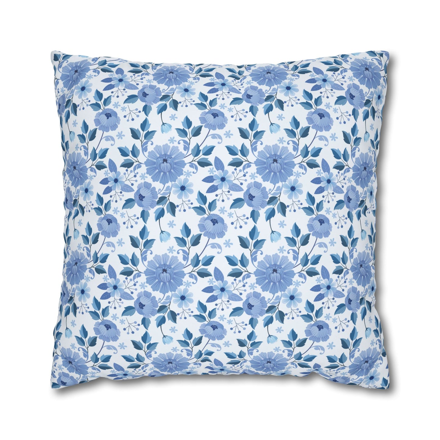 Floral Print Throw Pillowcase, Cozy Home Decor, Gift for Her, Accent Cushions, Living Room Comfort, Wedding Gift, Blue Flower Cushion