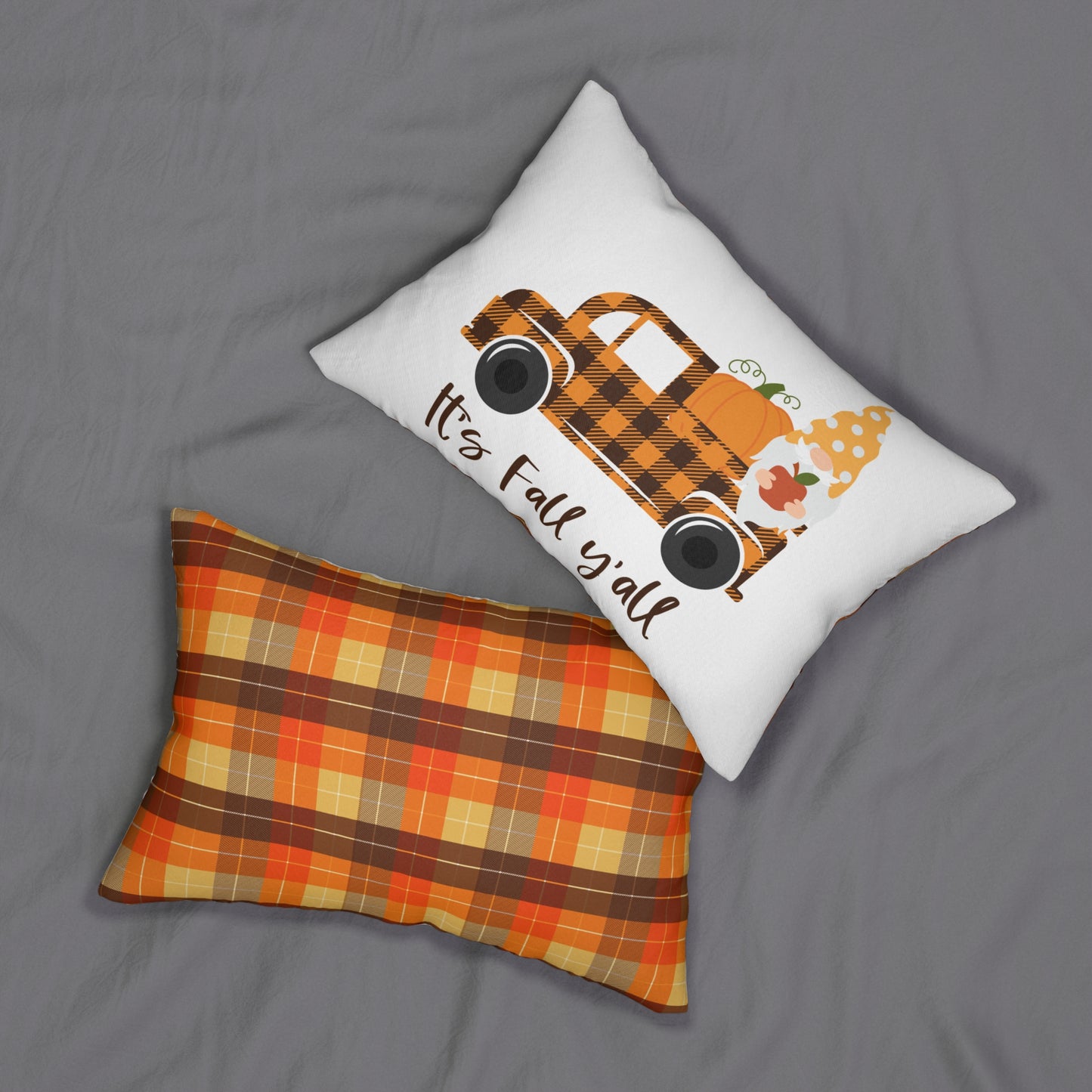 Autumn Harvest Lumbar Pillow – Cozy Fall Decor, Thanksgiving Gift, Seasonal Home Accent, Rustic Farmhouse Style, Pumpkin & Plaid