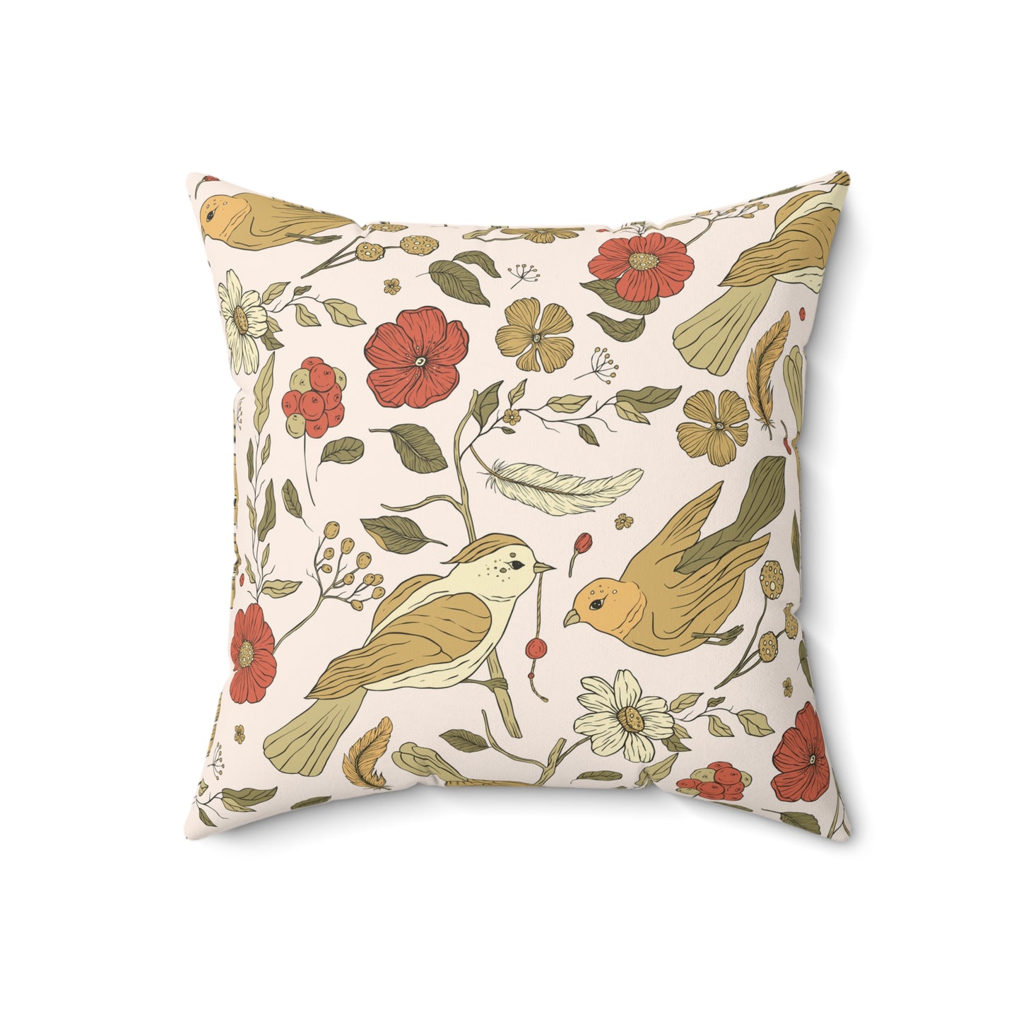 Throw Pillow Flora and Songbirds Eating Berries