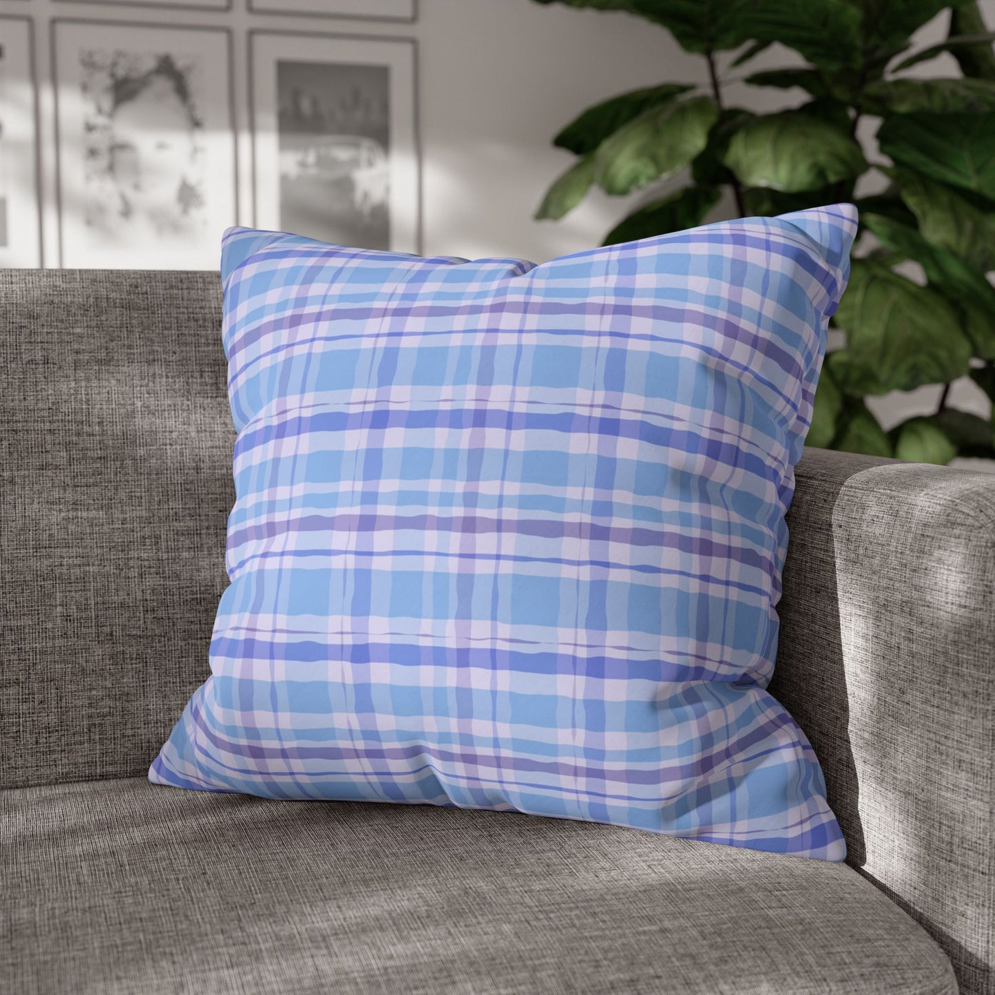 Cozy Blue Plaid Pillowcase, Soft Throw Pillow Cover, Decorative Cushion, Home Decor, Gifts for Her, Farmhouse Style
