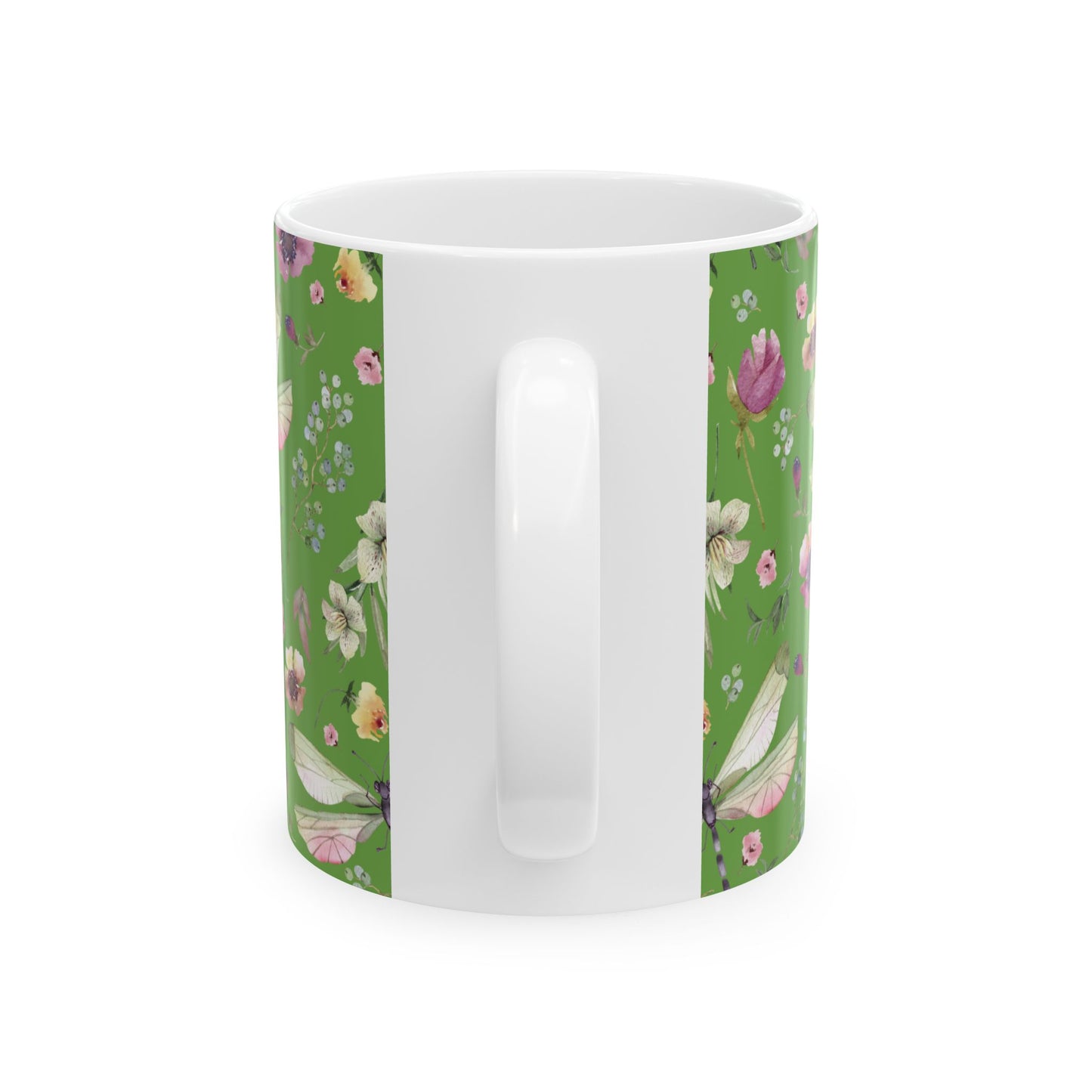 Whimsy in Bloom – Dragonflies & Floral Elegance ,Mug, Ceramic