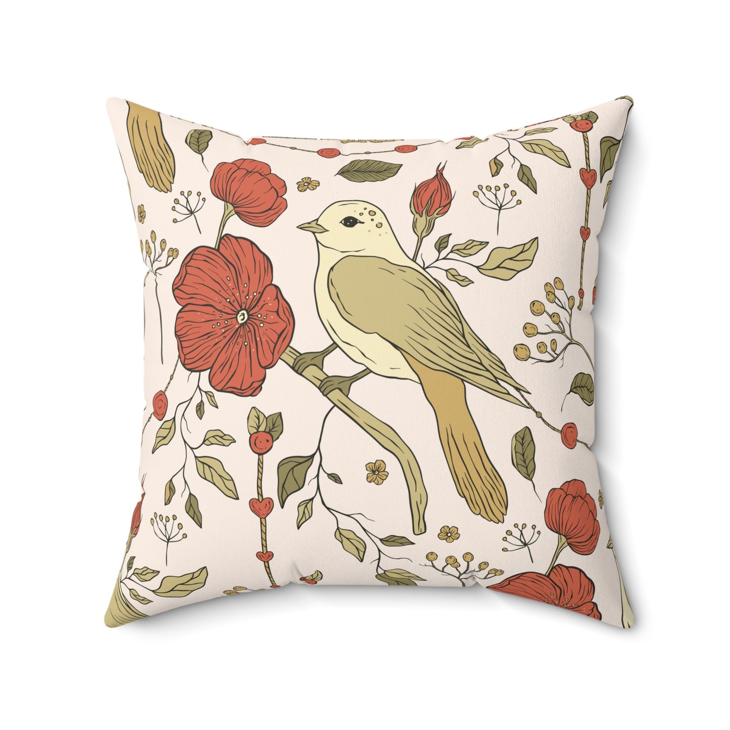 Throw Pillow Vintage Songbird Floral Design