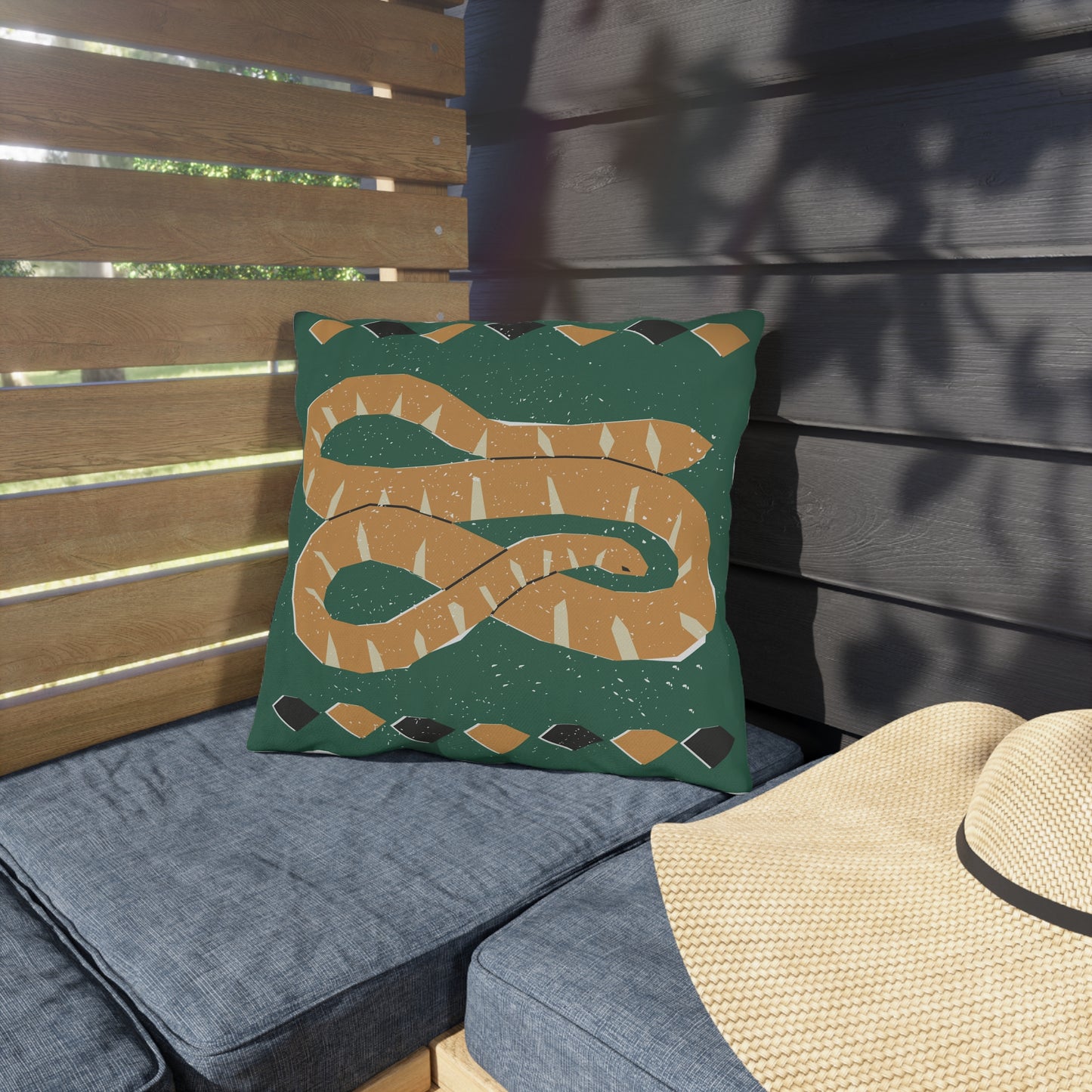 Desert-Inspired Rustic Tribal Design Snake Outdoor Pillow | Boho Chic Decor, Patio Cushions, Nature Decor, Home Accents, Camping Accessories