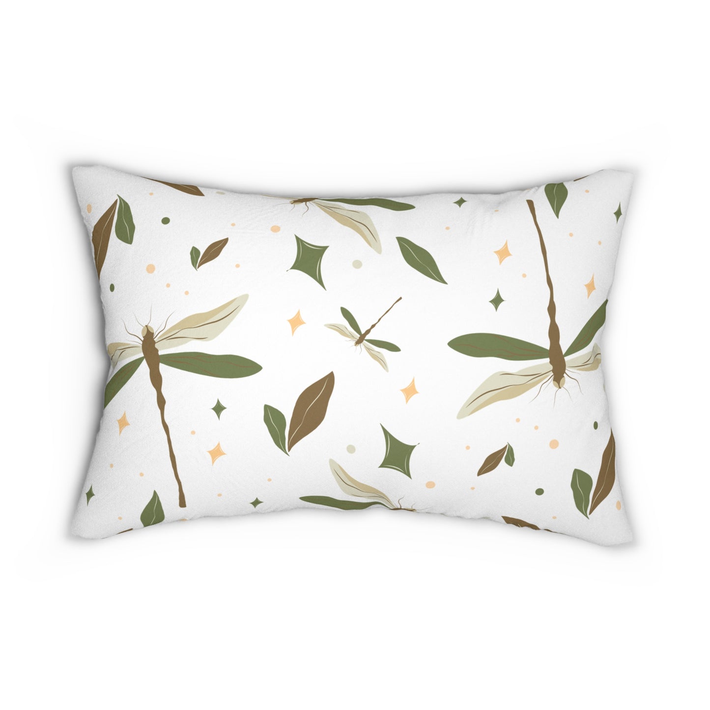 Earthy Floral & Dragonfly Lumbar Pillow, Decorative Cushion for Home, Boho Living Room Decor, Gift for Nature Lovers, Cozy Home Accent