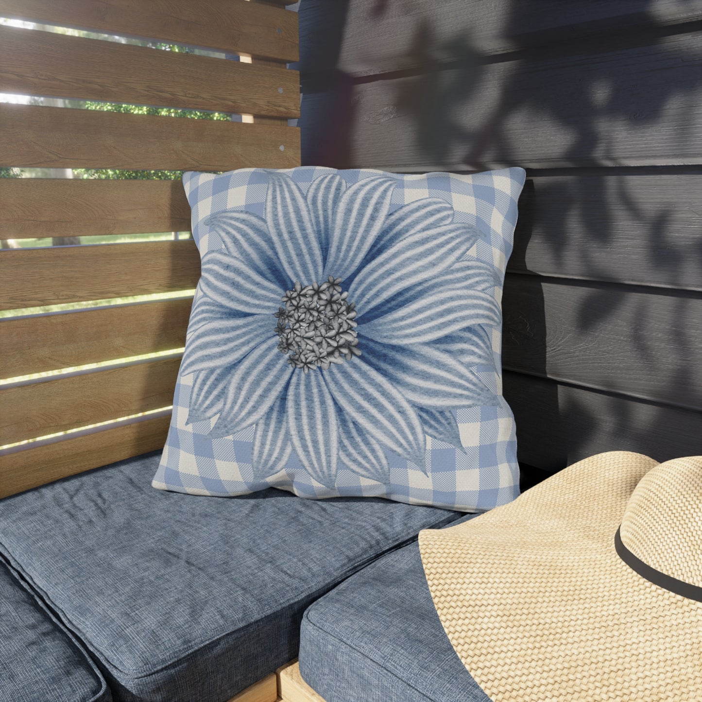 Blue Flower Checkered Outdoor Pillows - Bright & Cheerful Home Decor