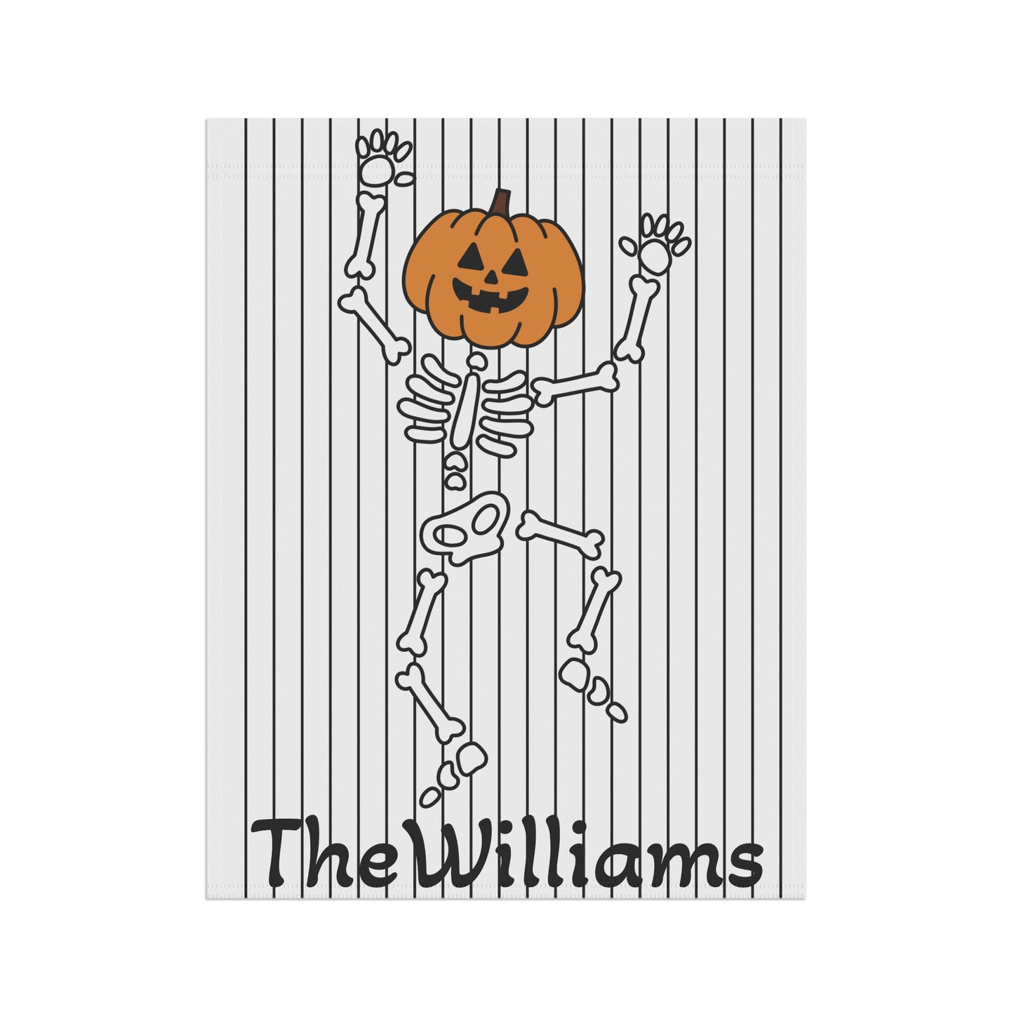 Halloween Garden Banner, Cute Dancing Skeleton Personalized with Last Name, Halloween Decor, Outdoor Flag, Housewarming Gift, Fall Garden