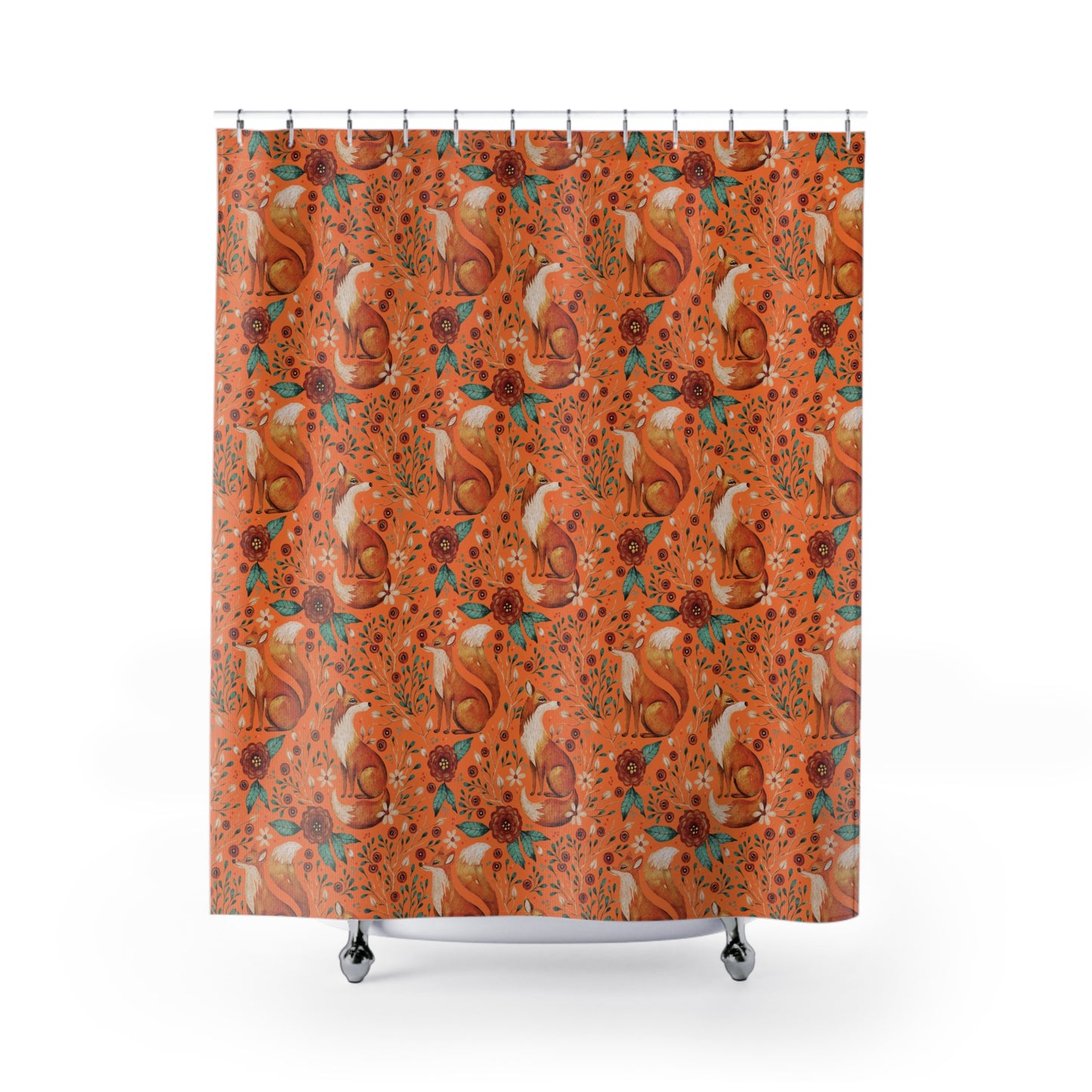 Whimsical Fox Shower Curtain - Nature-Inspired Bathroom Decor - Sunset Orange