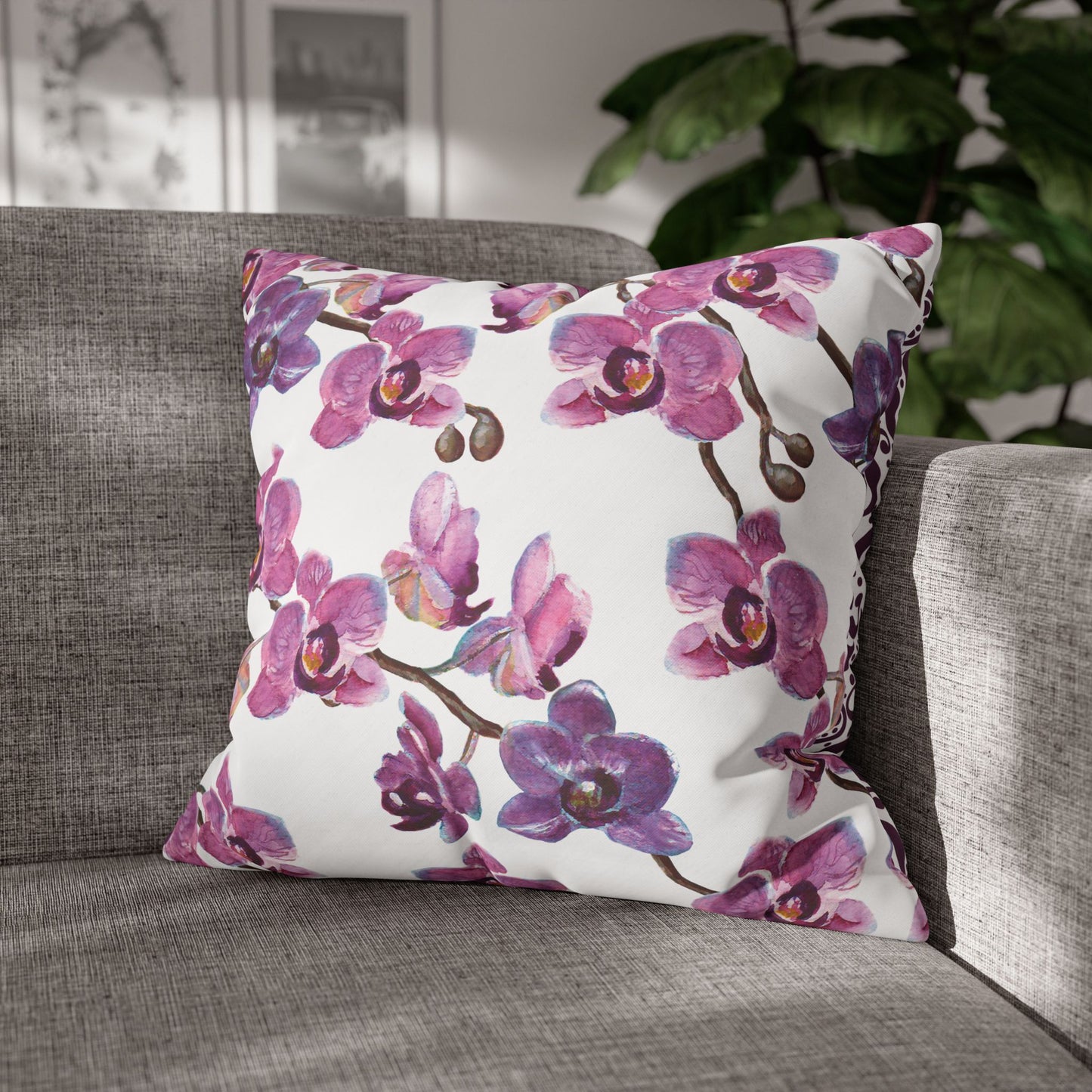 Floral Poly Canvas Pillowcase, Home Decor, Throw Pillow, Wedding Gift, Bedroom Accents, Floral Design Pillow