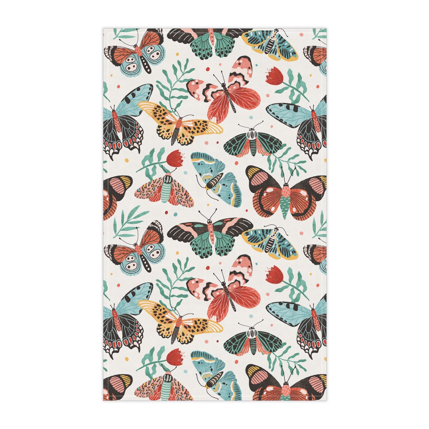 Butterfly Breeze Cotton Tea Towel – Soothing Turquoise & Muted Red