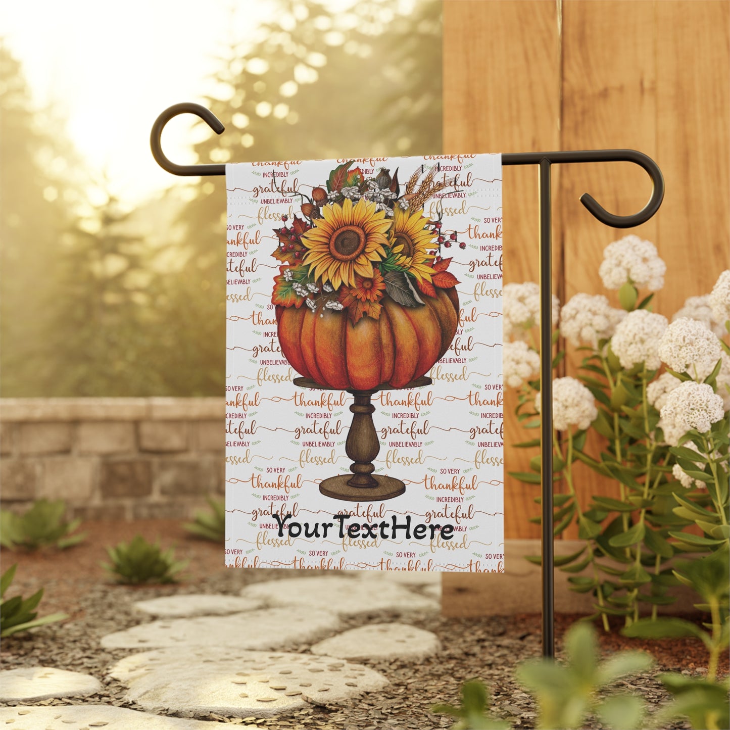House Banner, Elegant Fall Pumpkin Display, Personalized Garden Flag, Autumn Home Decor, Thanksgiving Outdoor Sign