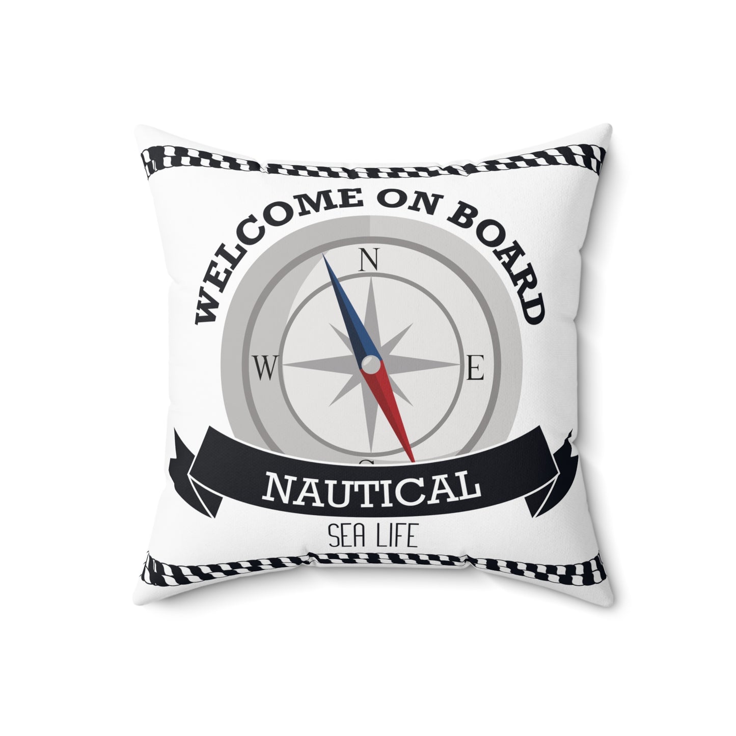 Welcome On Board Sea Life Fun Design with Matching Plaid Backside - Square Pillow