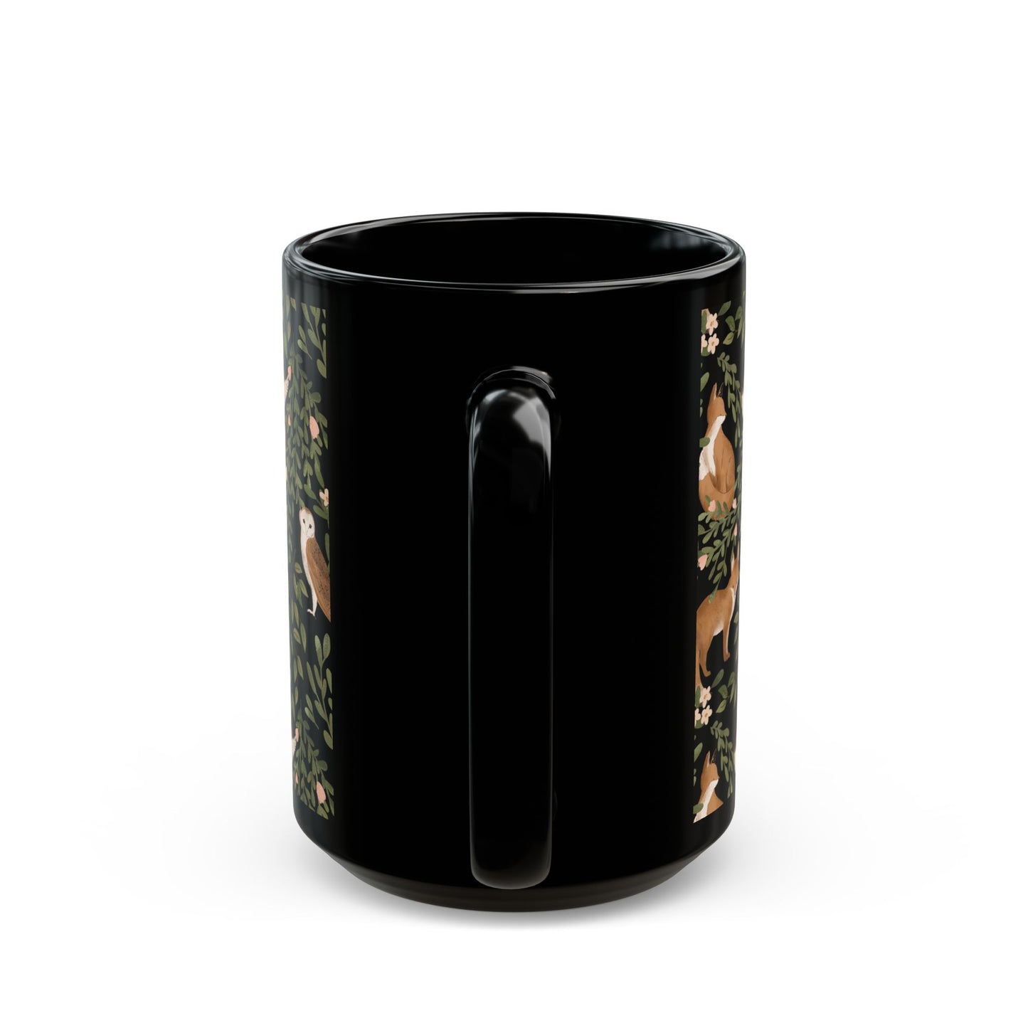 Little Fox and Owl Woodland Themed Black Mug - Perfect for Nature Lovers