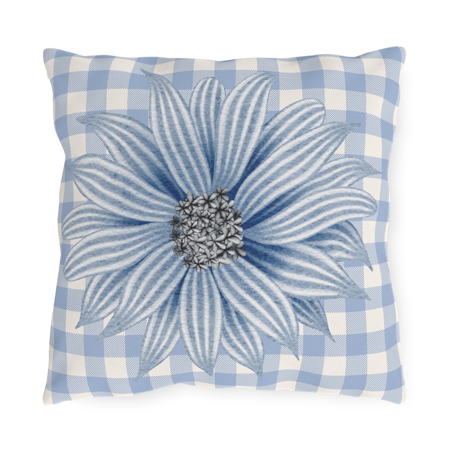 Blue Flower Checkered Outdoor Pillows - Bright & Cheerful Home Decor