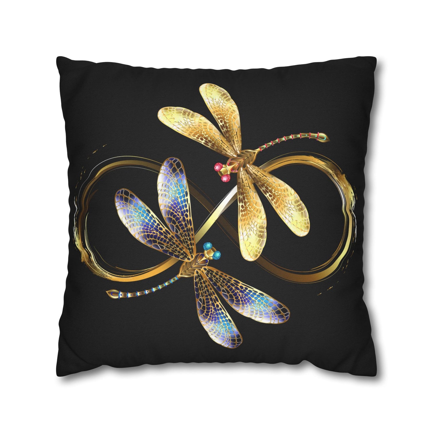 Elegant Black and Gold Blue Touched Dragonfly Pillowcase, Home Decor, Gift for Nature Lovers, Decorative Cushion Cover, Insect Art for Bedrooms