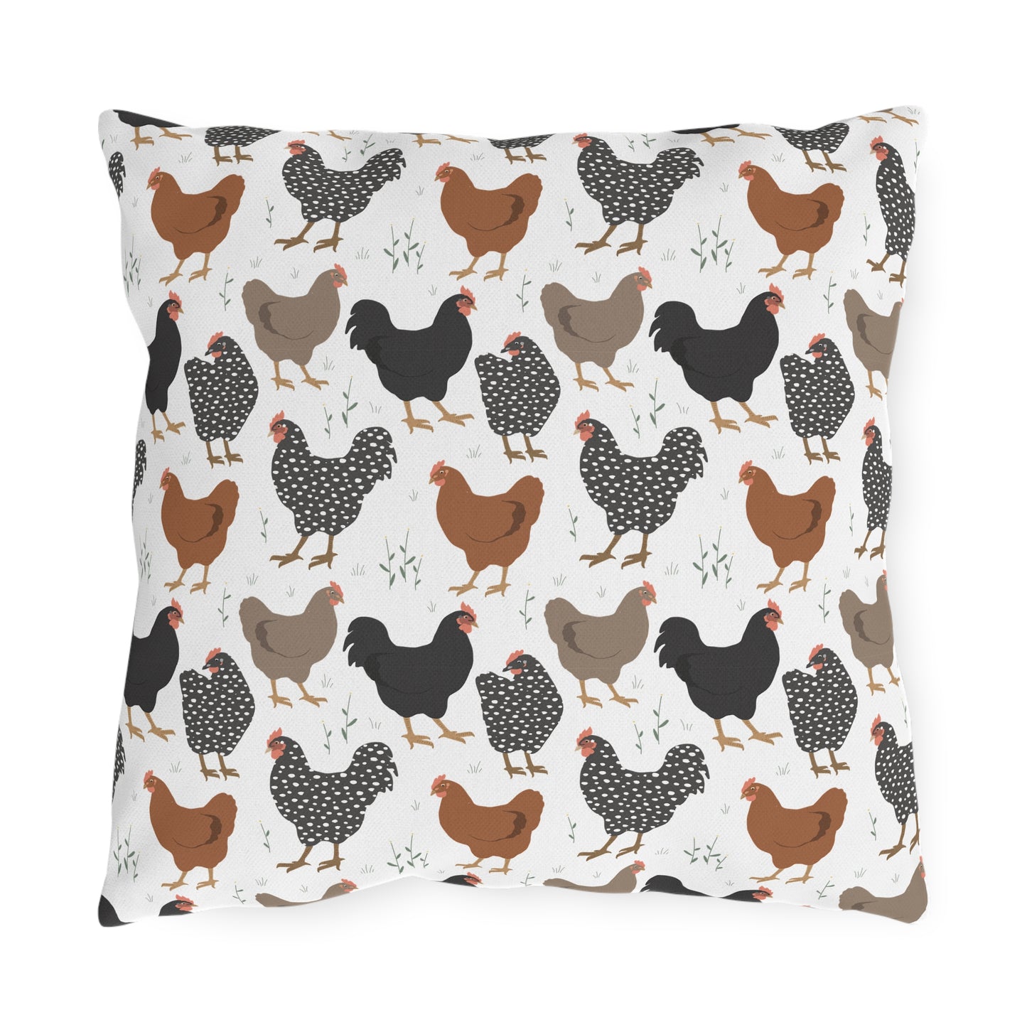Chickens & Plaid Outdoor Pillows