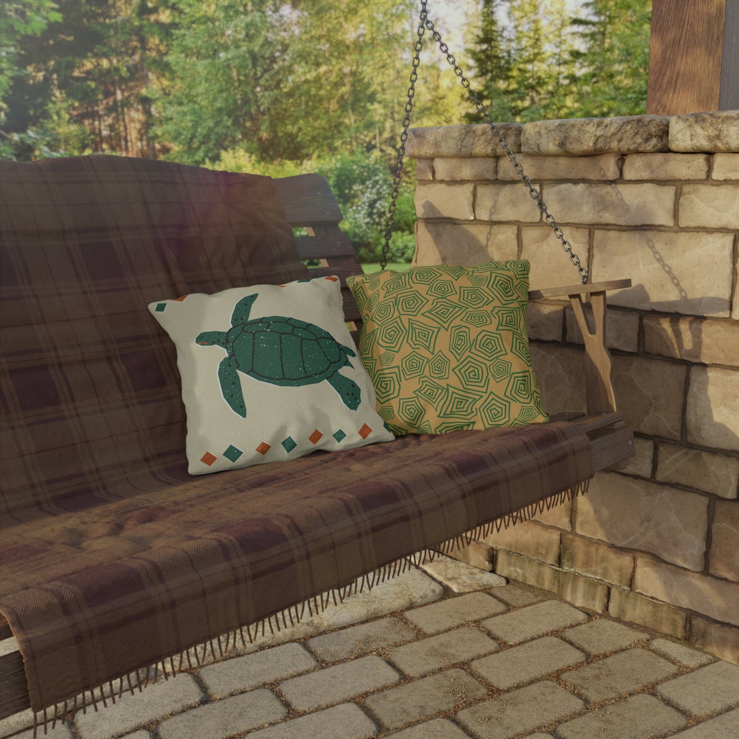 Outdoor Pillows - Rustic and Tribal Sea Turtle Design