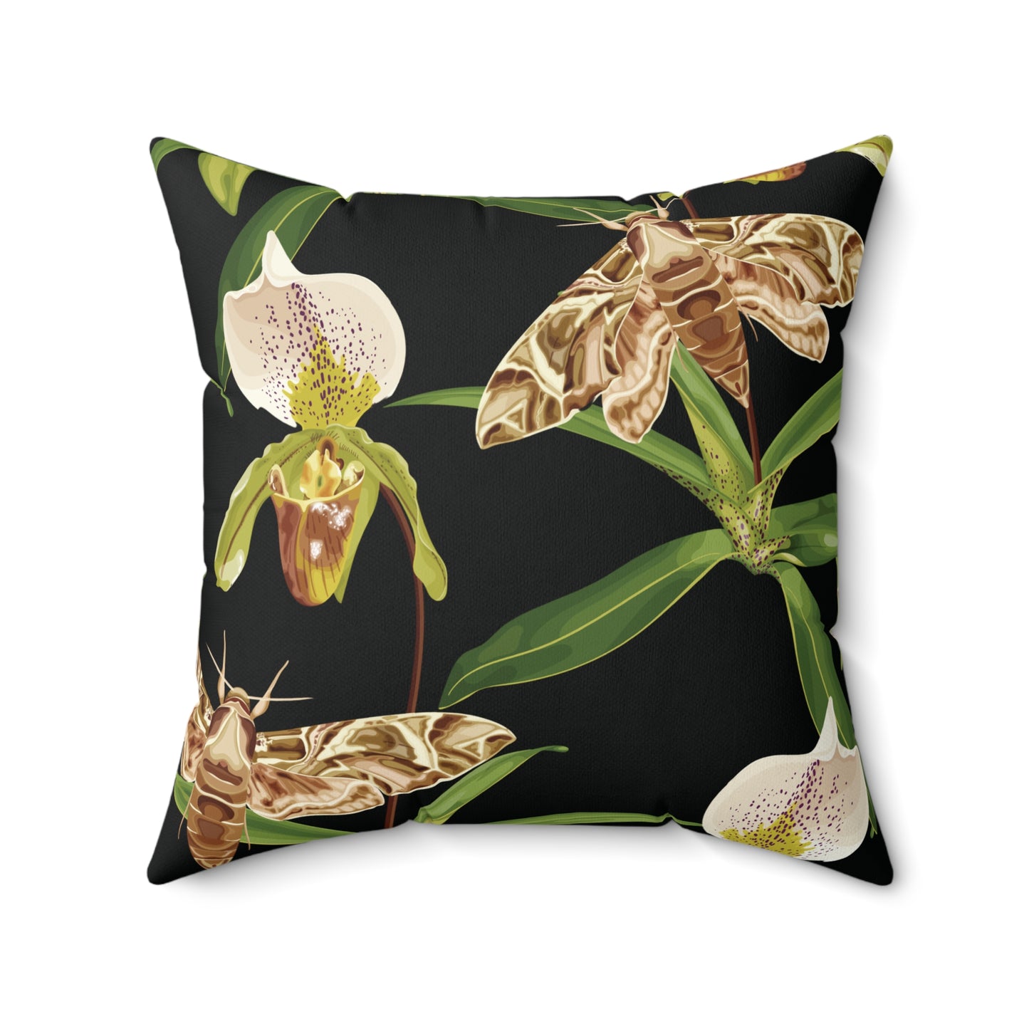 Venus Slipper Orchid Botanical & Geometric Square Accent Throw Pillow | Decorative Cushion, Home Decor, Gift Idea, Nature Theme, Modern Design