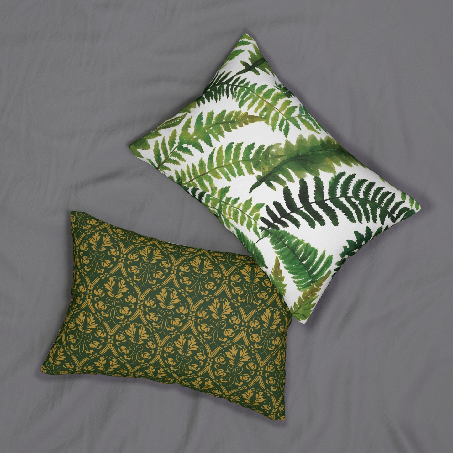 Lush Botanical Fern Watercolor Lumbar Pillow, Home Decor, Greenery Cushion, Cozy Living Room Essentials, Botanical Print Throw Pillows