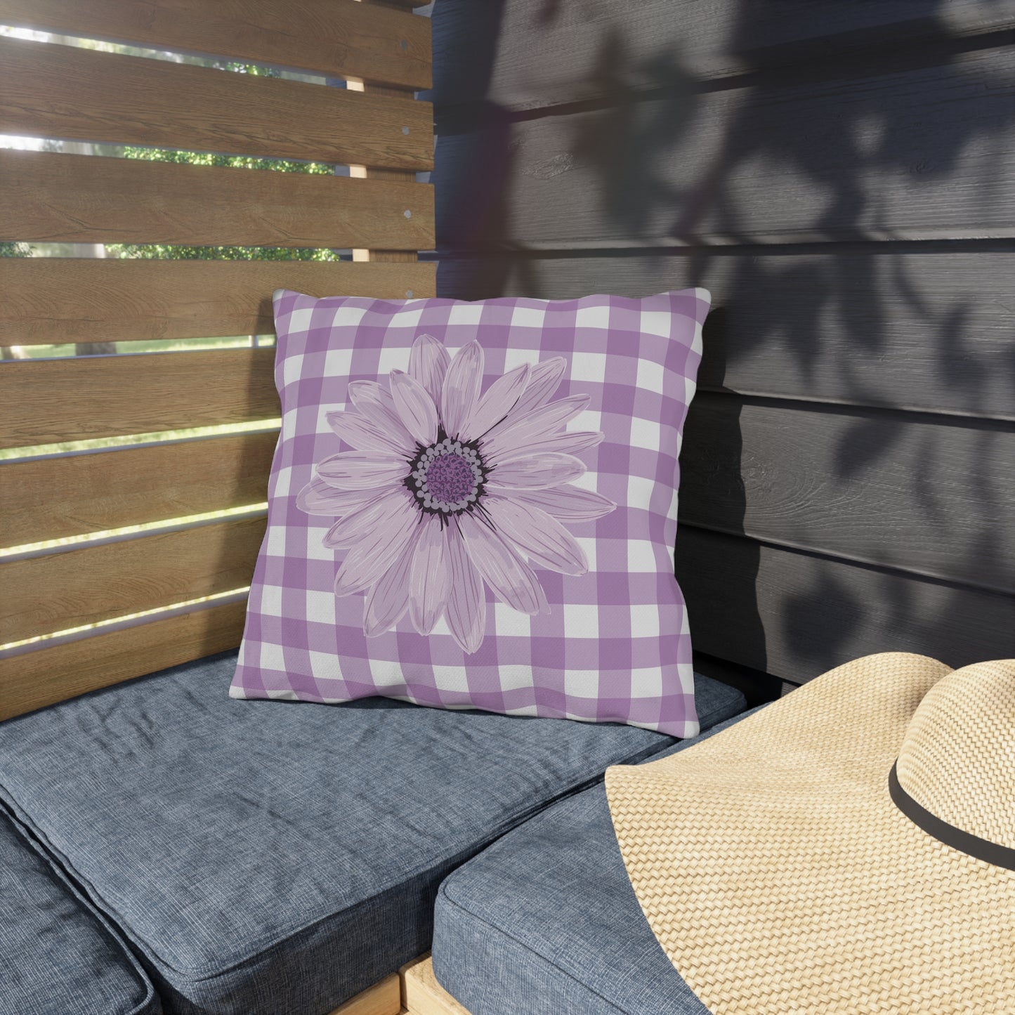 Floral Gingham Outdoor Pillows - Cozy Purple Decor for Patios and Gardens