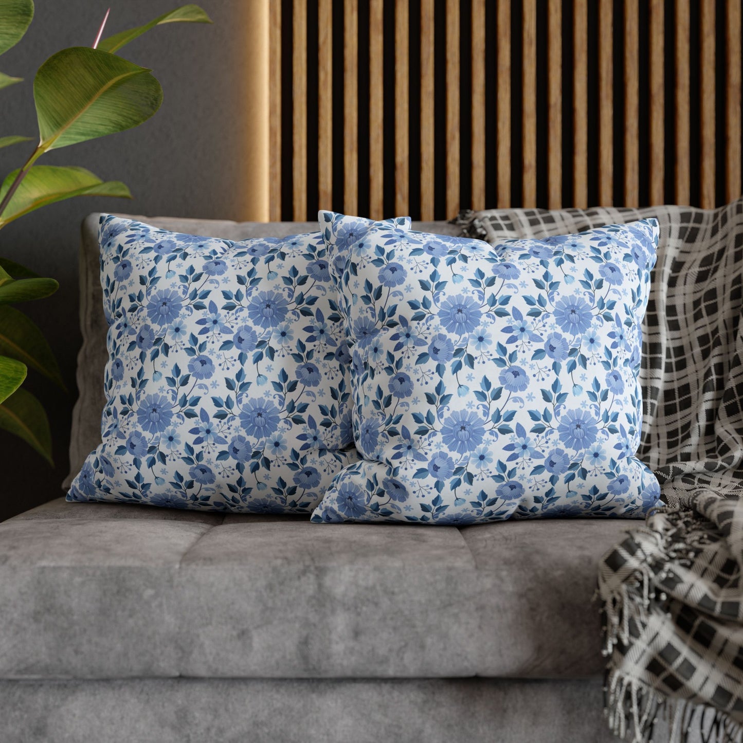 Floral Print Throw Pillowcase, Cozy Home Decor, Gift for Her, Accent Cushions, Living Room Comfort, Wedding Gift, Blue Flower Cushion