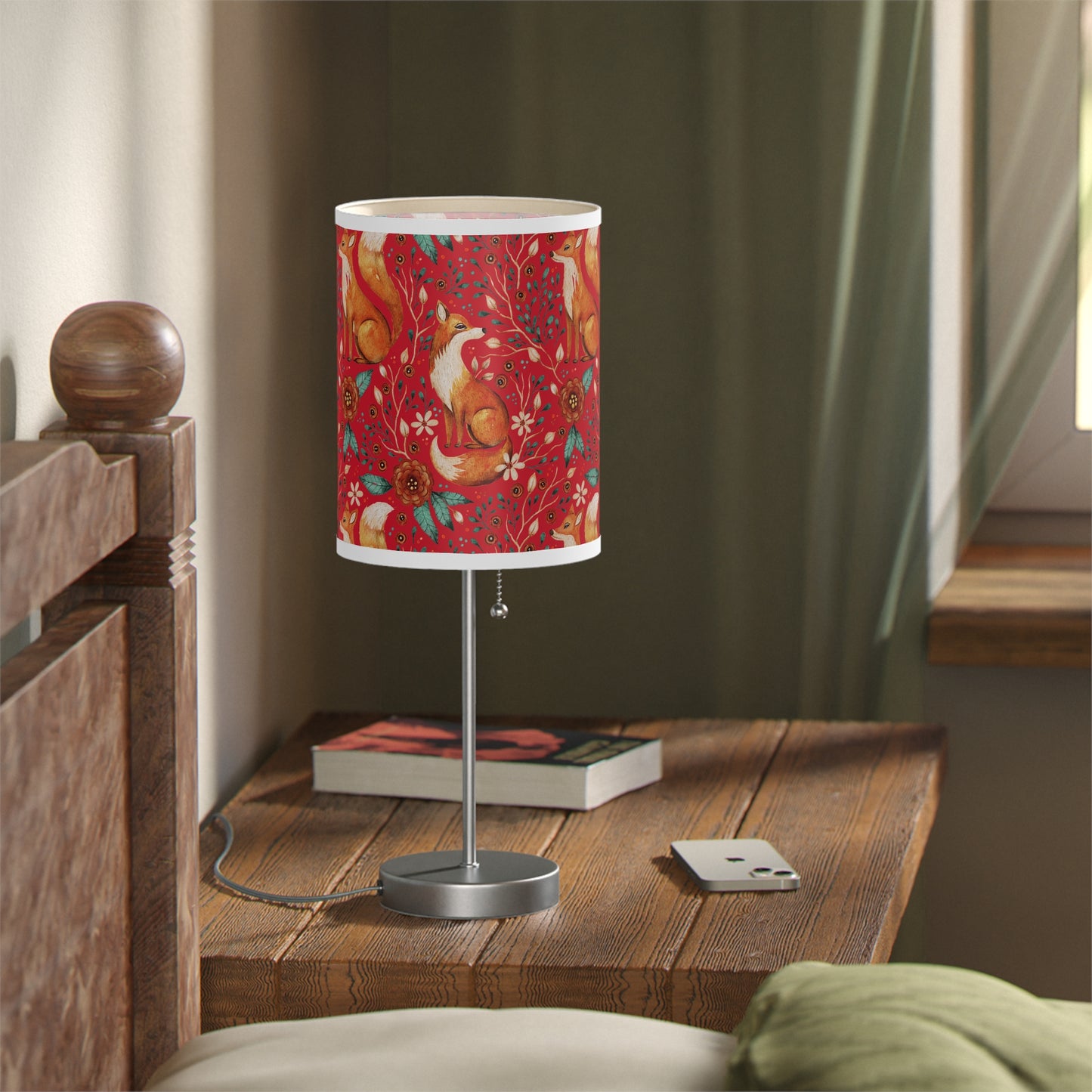 Whimsical Fox Floral Table Lamp - Stylish Decorative Lighting for Cozy Spaces - Dark Red