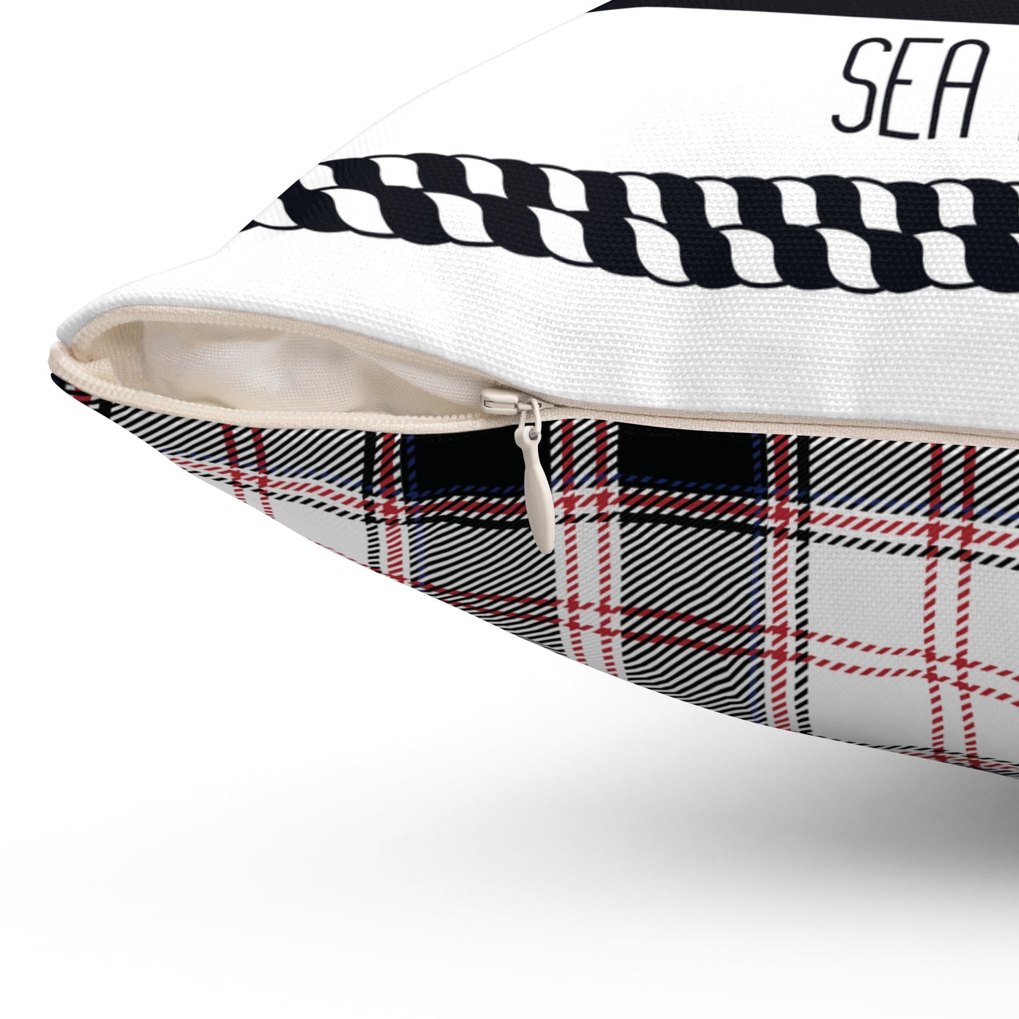 Welcome On Board Sea Life Fun Design with Matching Plaid Backside - Square Pillow