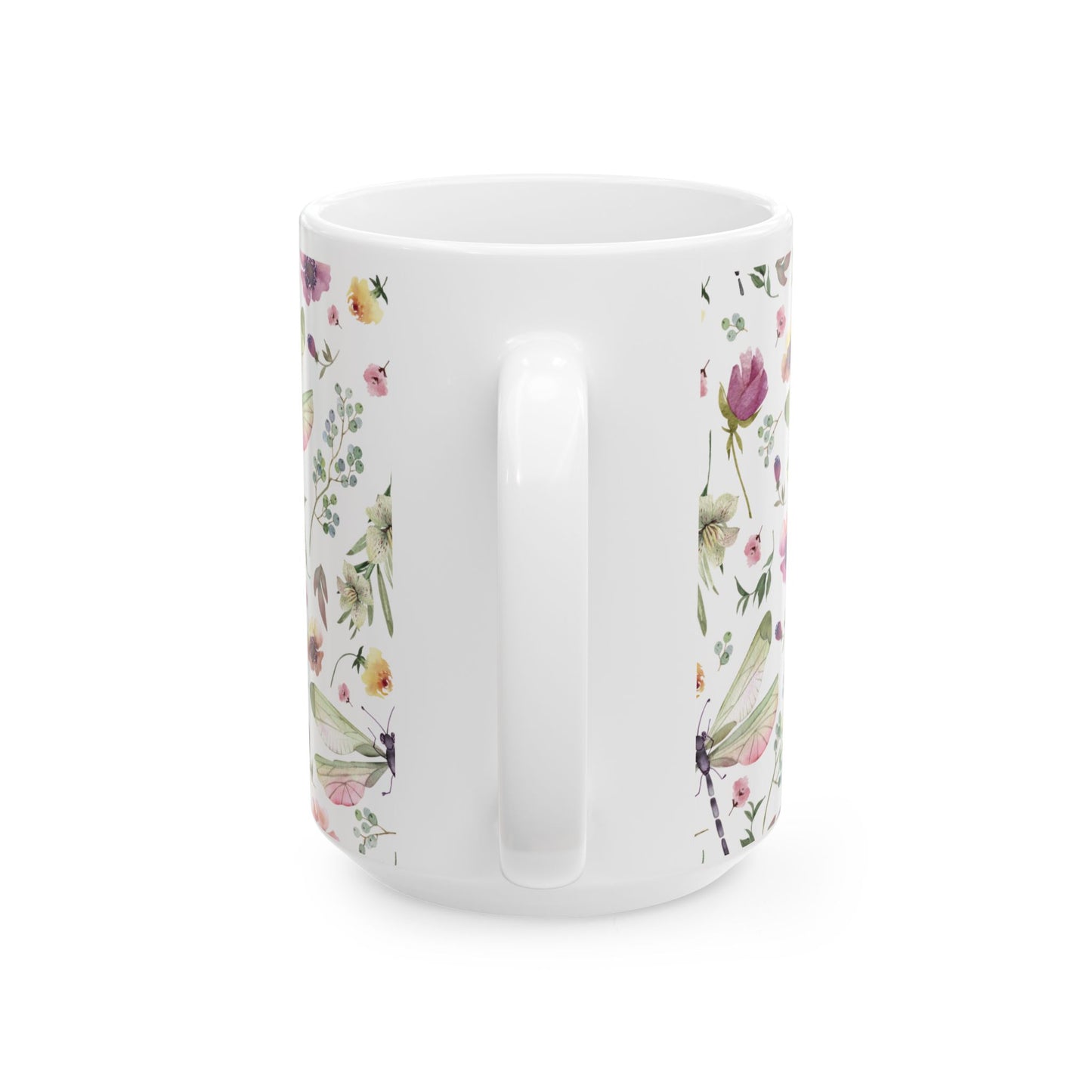 Whimsy in Bloom – Dragonflies & Floral Elegance ,Mug, Ceramic