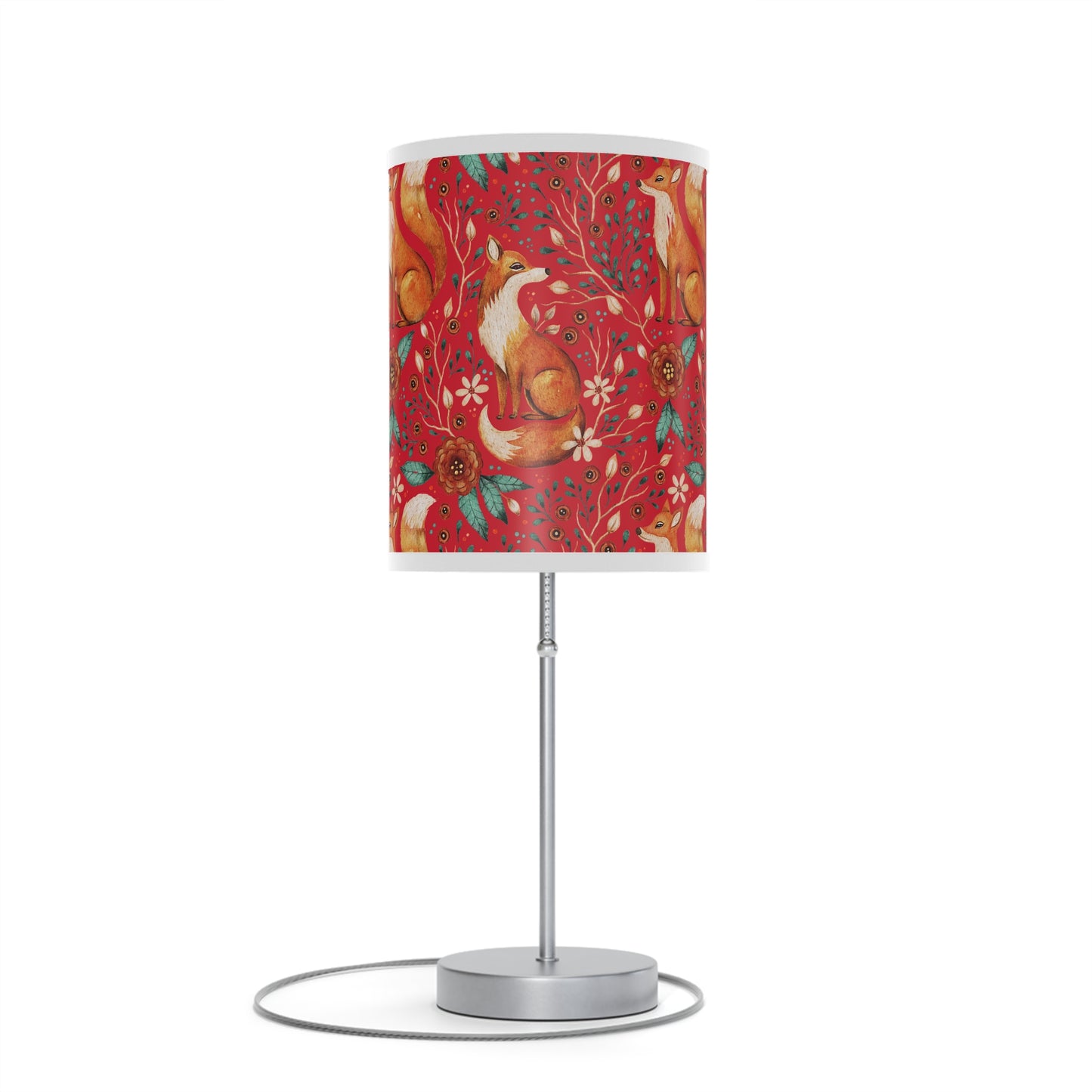 Whimsical Fox Floral Table Lamp - Stylish Decorative Lighting for Cozy Spaces - Dark Red