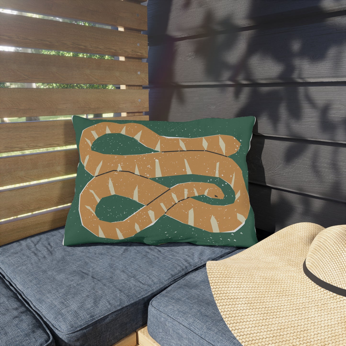 Desert-Inspired Rustic Tribal Design Snake Outdoor Pillow | Boho Chic Decor, Patio Cushions, Nature Decor, Home Accents, Camping Accessories