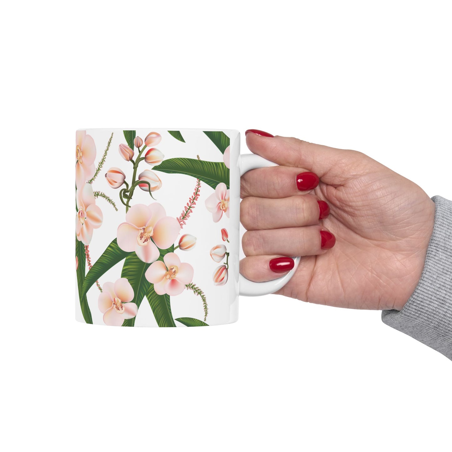 Floral Ceramic Mug, Orchid Coffee Cup, Tea Mug Gift, Botanical Drinkware, Nature Lover's Mug, Pink Flower Decor