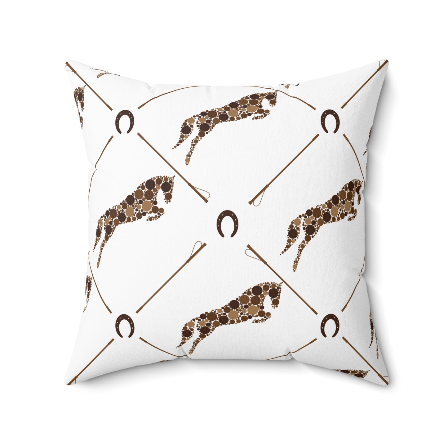 Jumping Horse Throw Pillow with Horseshoes & Whip-Inspired Geometric Pattern Home Accent, Stylish Cushion for Living Room, Birthday Gift, Animal Lovers