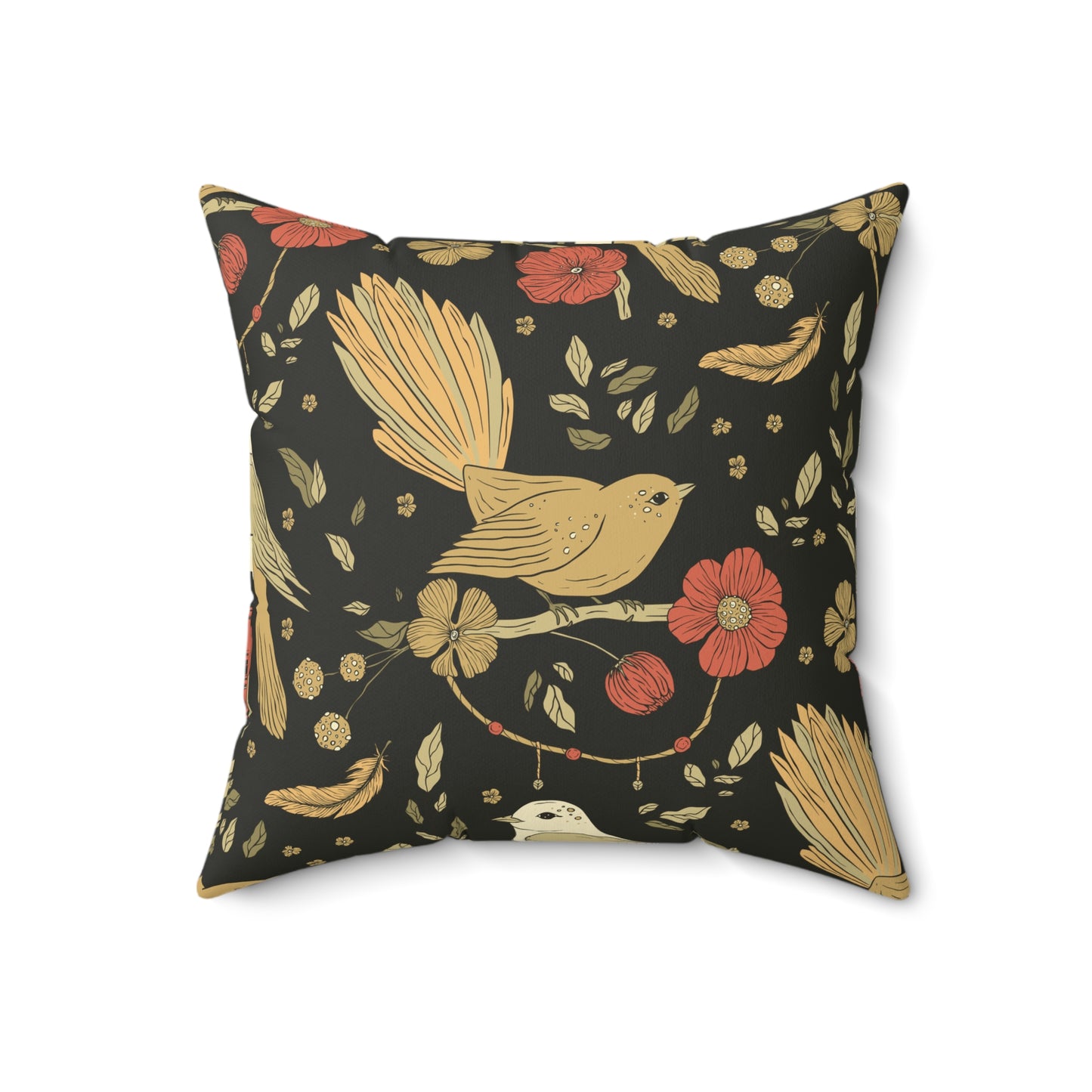 Throw Pillow Songbird and Floral Boho Floral & Geometric Spun Polyester Pillow | Cozy Home Decor, Unique Gift, Decorative Cushion, Modern Accent, Bird Print