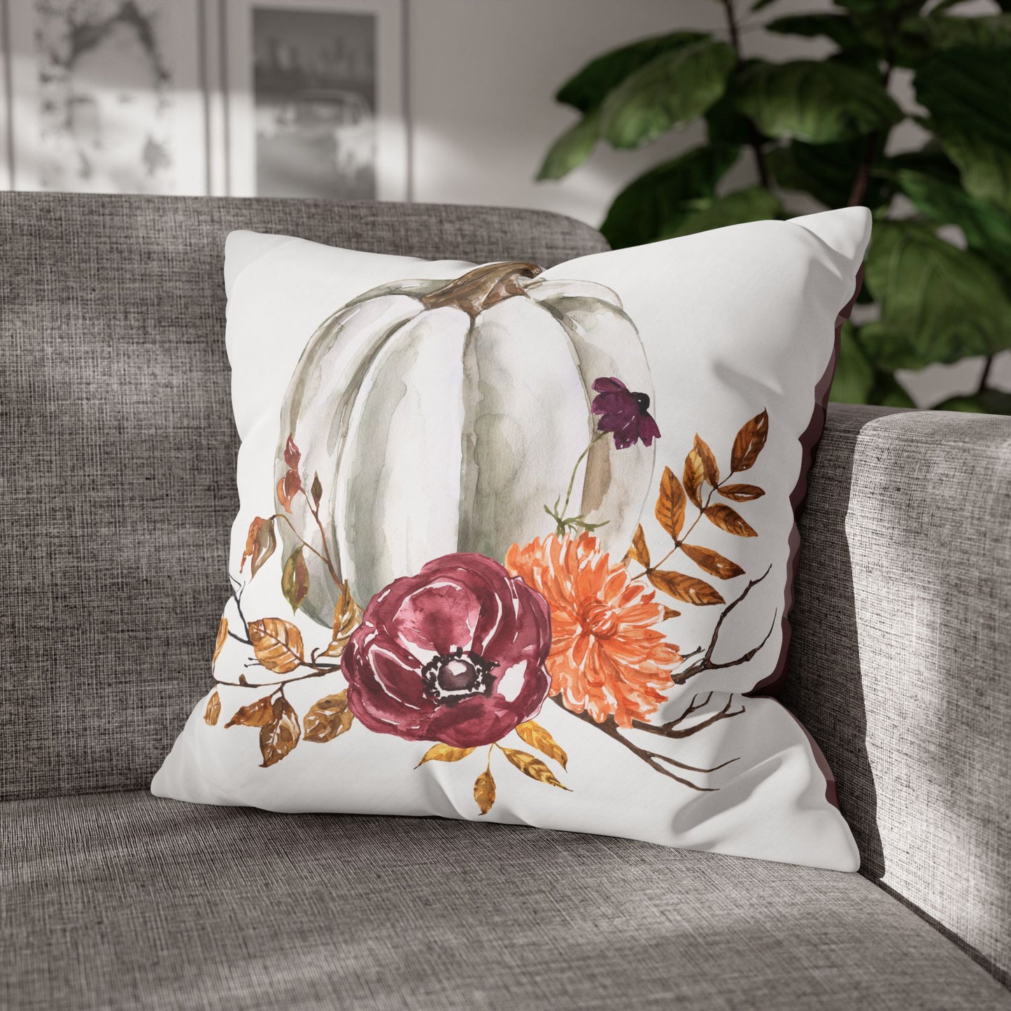 Autumn Floral Pumpkin Pillowcase - Cozy Home Decor for Fall, Harvest, Thanksgiving, Seasonal Cushion Cover, Gift for Her