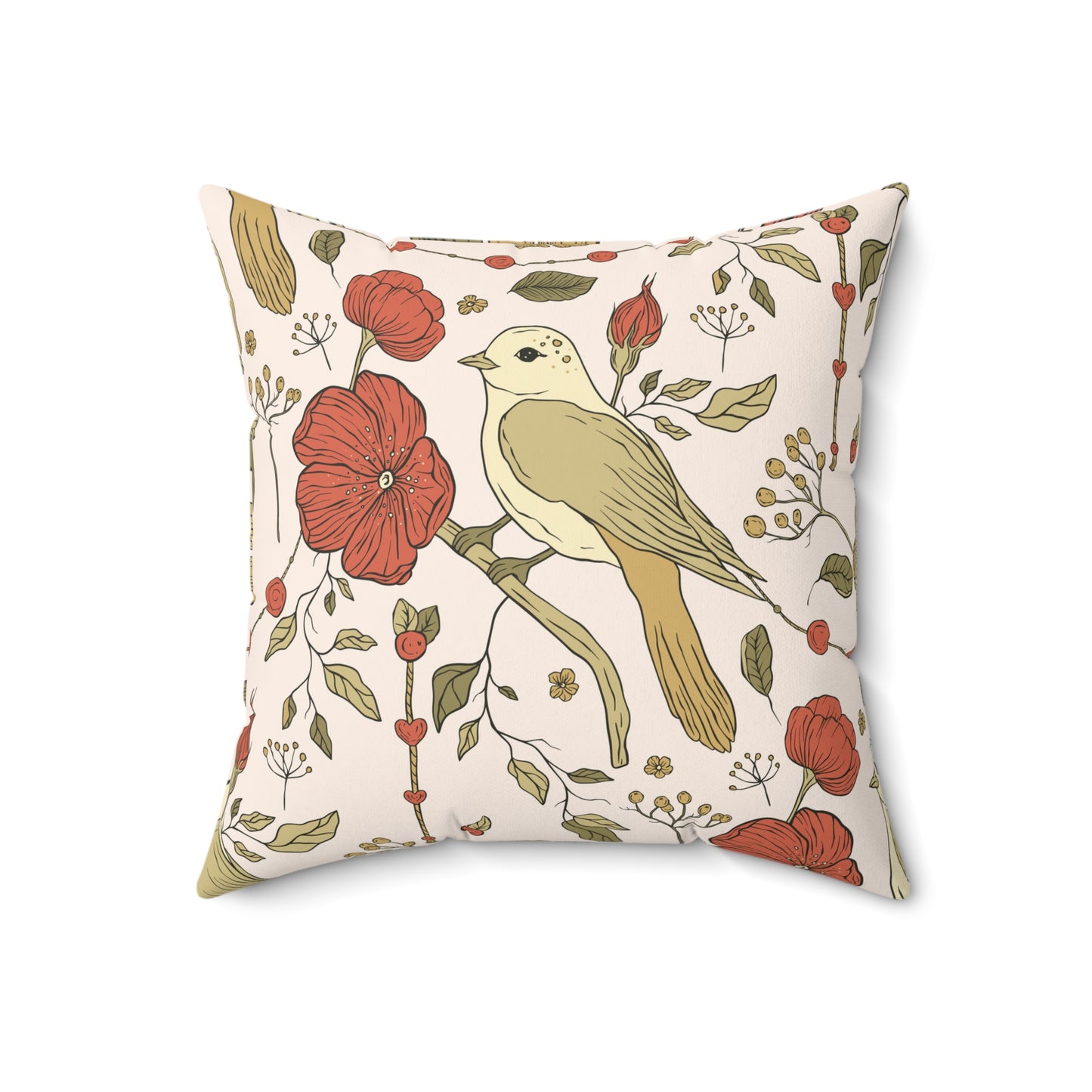 Throw Pillow Vintage Songbird Floral Design