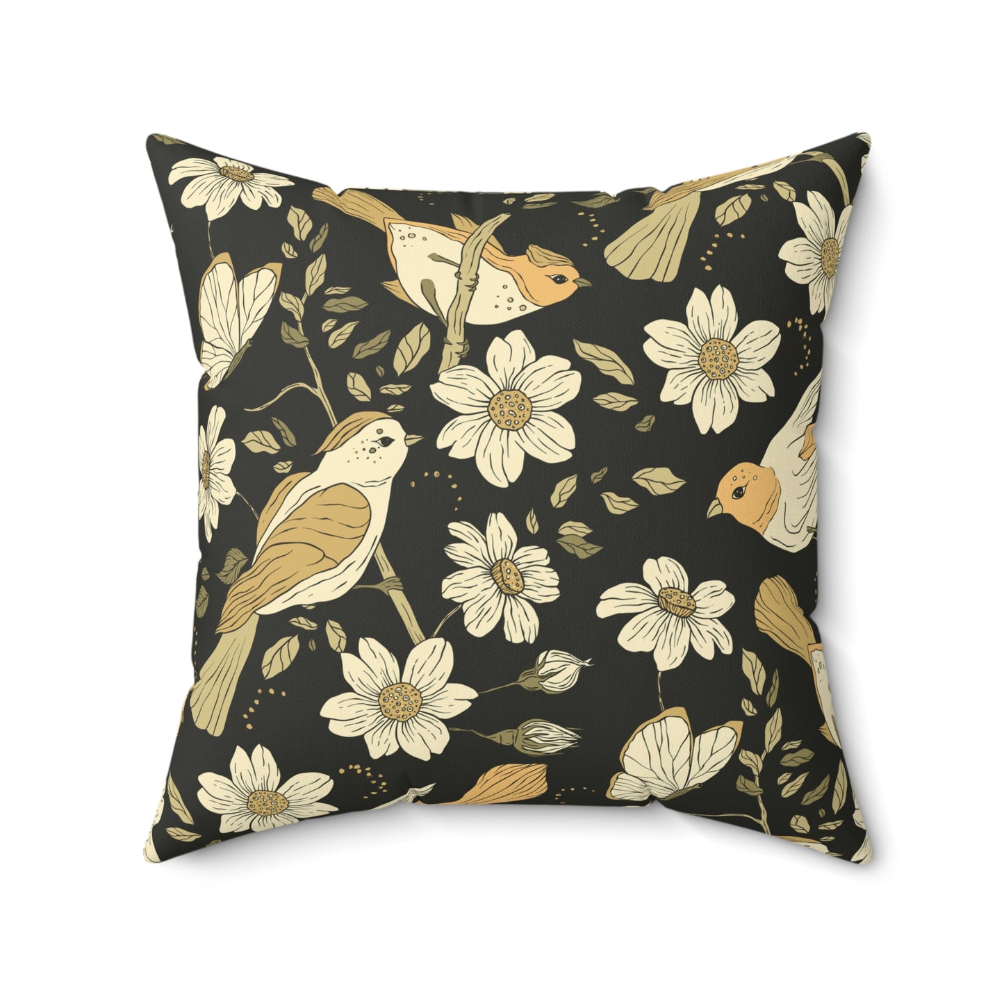 Throw Pillow Sparrows and Daisies Nature-Inspired Decorative Pillow, Cozy Home Decor, Botanical Throw Pillow, Floral Accent Cushion, Bird Print Pillow