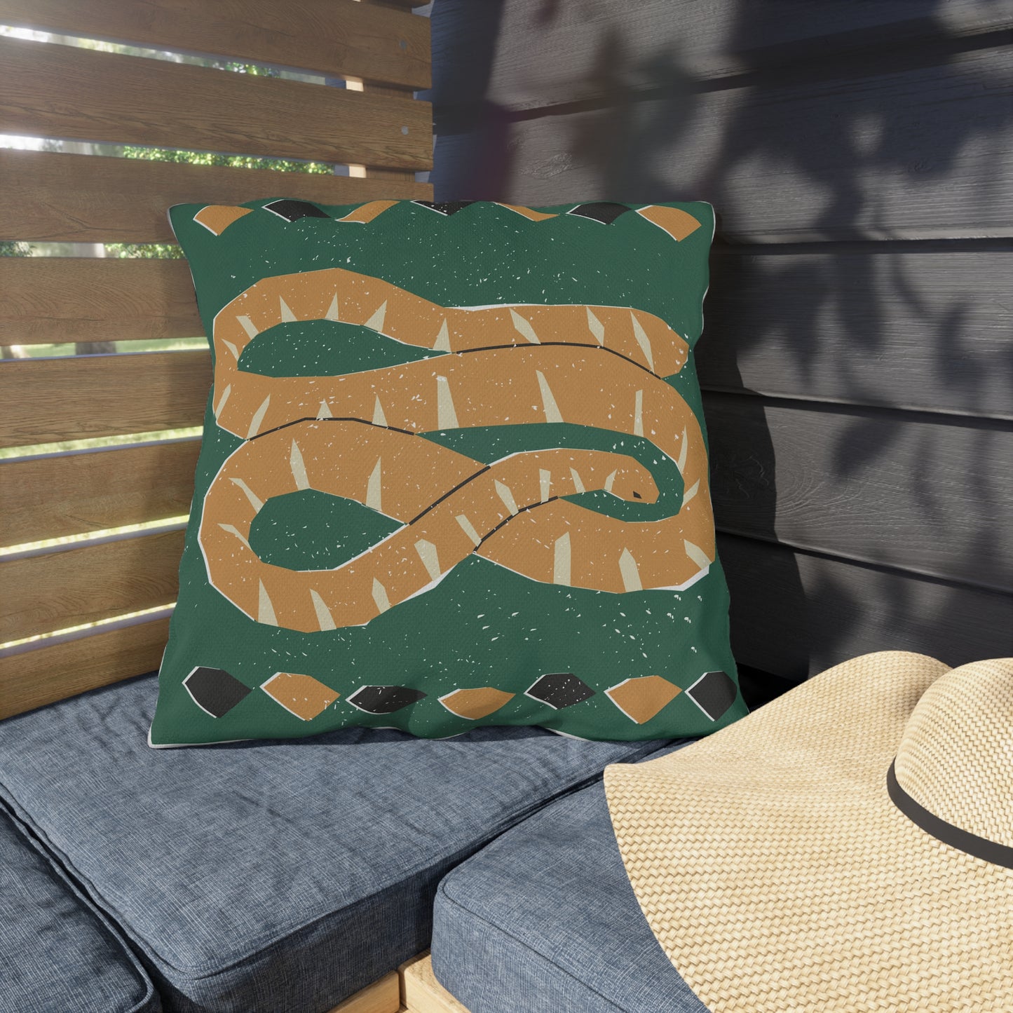 Desert-Inspired Rustic Tribal Design Snake Outdoor Pillow | Boho Chic Decor, Patio Cushions, Nature Decor, Home Accents, Camping Accessories