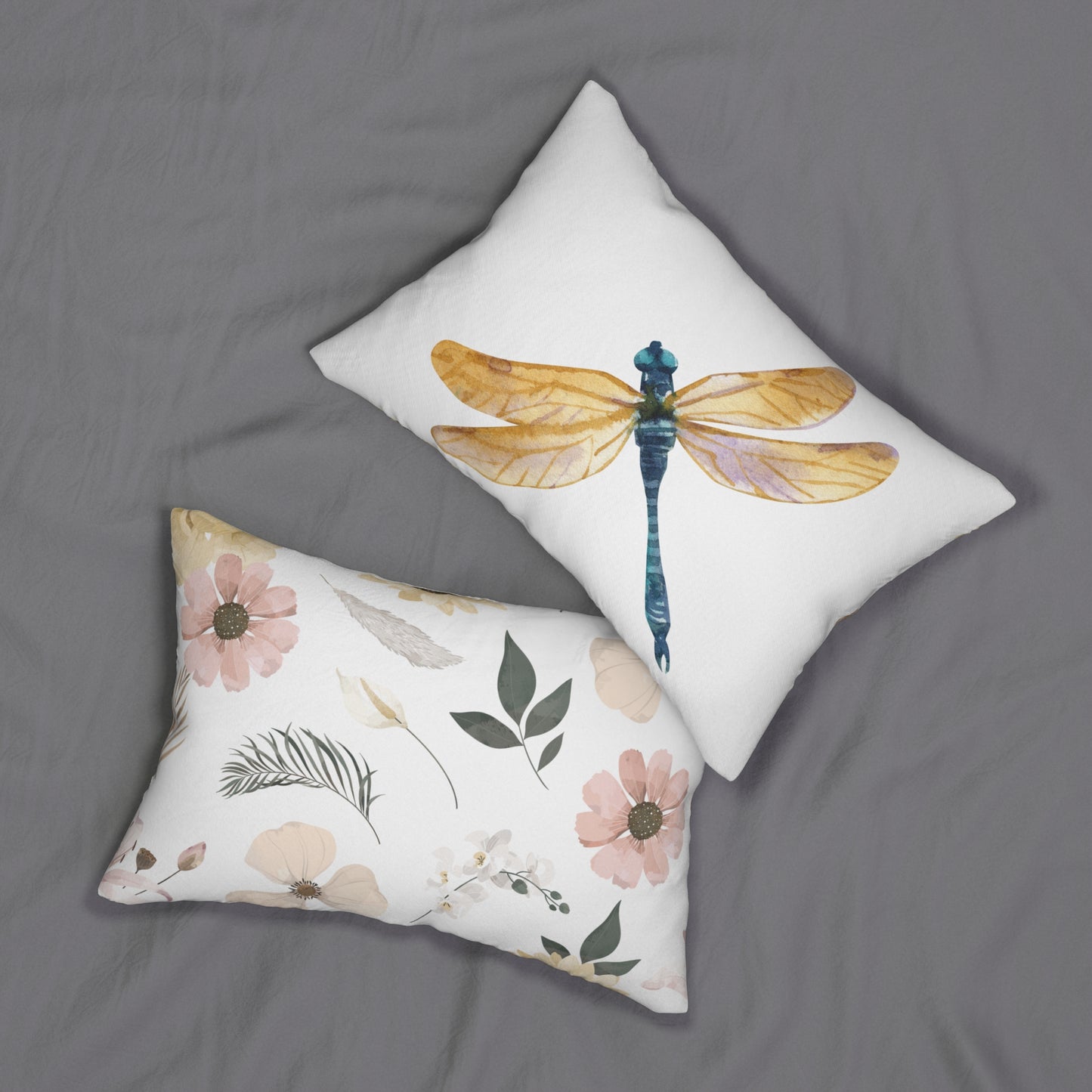Earth Tones Floral Dragonfly Lumbar Pillow | Bohemian Home Decor, Decorative Cushion, Nature-Inspired Gift, Spring Accent, Cozy Living Room