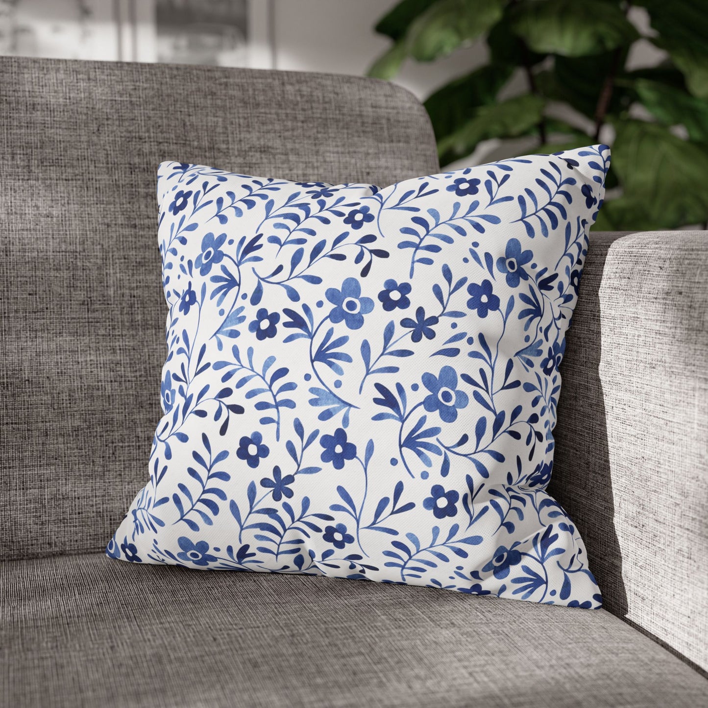 Floral Design Pillowcase - Cozy Home Decor, Decorative Cushion Cover, Blue & White Cushion, Gift for Homeowners, Floral Pillow