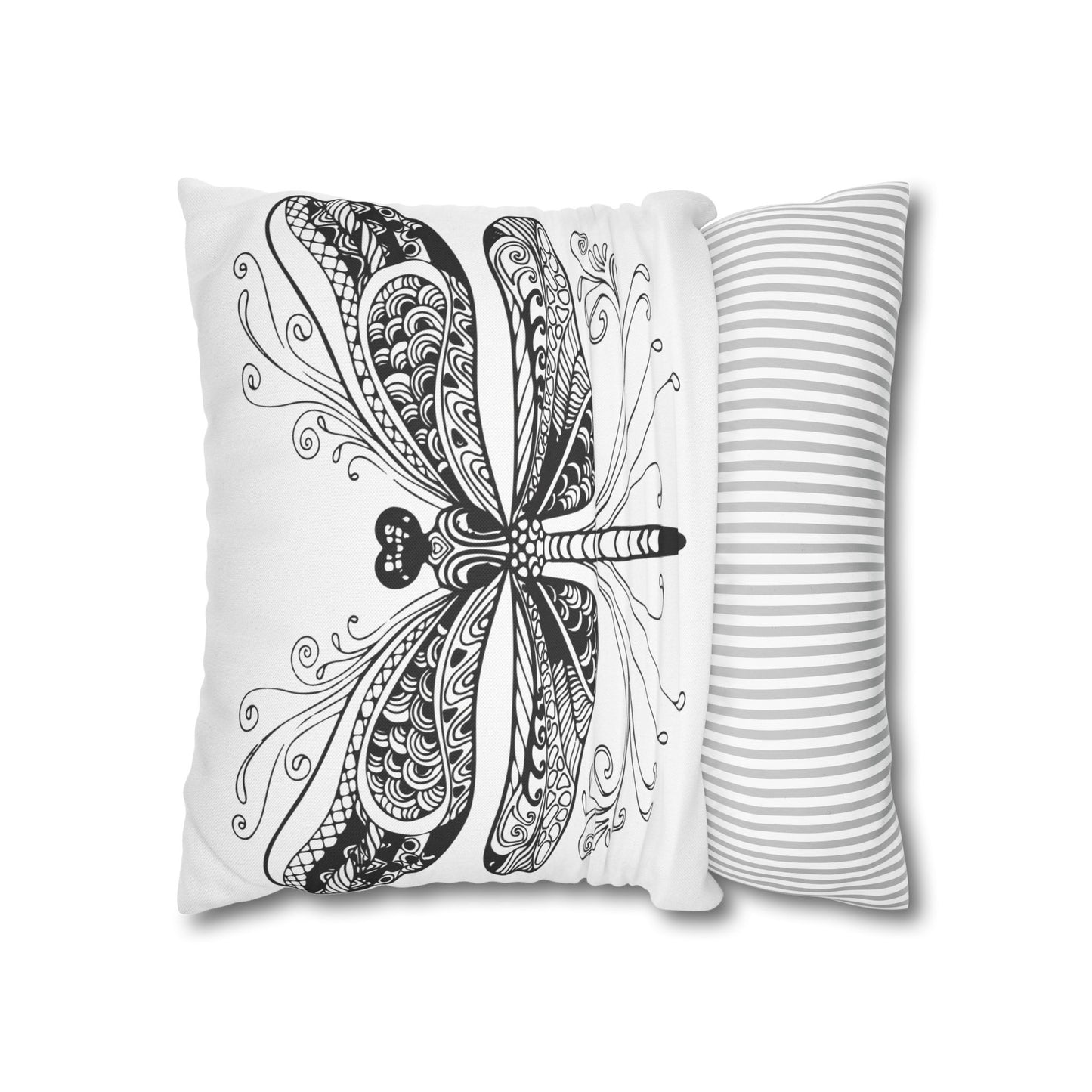 Elegant Black and White Dragonfly Pillowcase, Decorative Throw Pillow Cover, Modern Home Decor, Gift for Nature Lovers, Cozy Living Room Accent