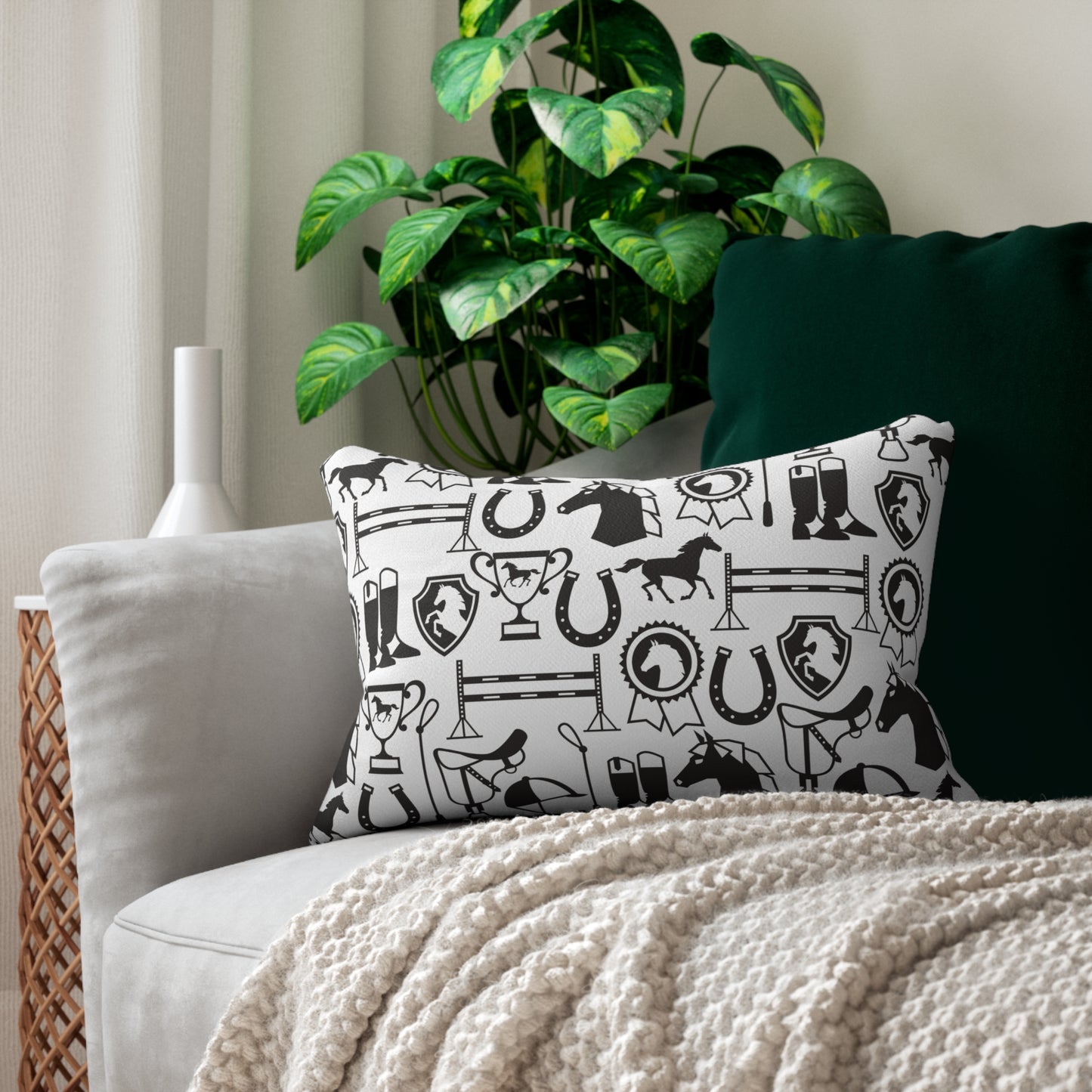 Equestrian-Themed Lumbar Pillow, Horse Lover Decor, Home Accent, Gift for Equestrians, Unique Riding Present, Farmhouse Style Cushion